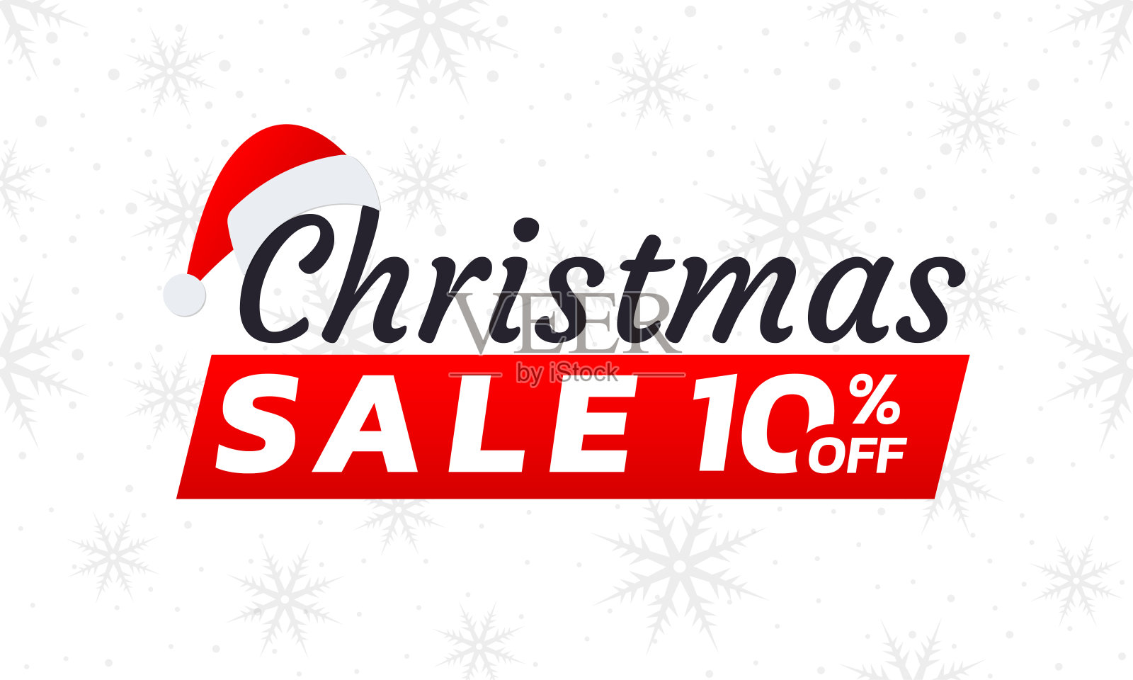圣诞销售图标，标签或横幅。圣诞折扣促销海报或卡片模板与圣诞老人帽。百分之十的价格折扣贴纸设计。矢量插图。设计元素图片