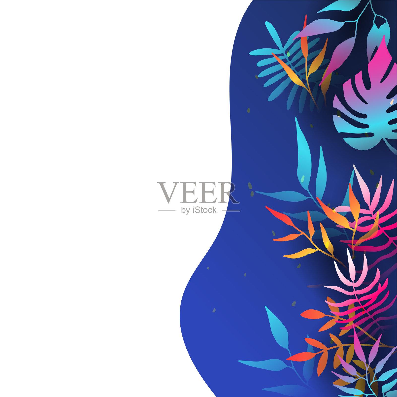 花背景矢量。充满活力的渐变色彩纹理，花卉和植物叶手绘。抽象艺术设计的墙纸，墙壁艺术，封面，婚礼和邀请卡。插画图片素材