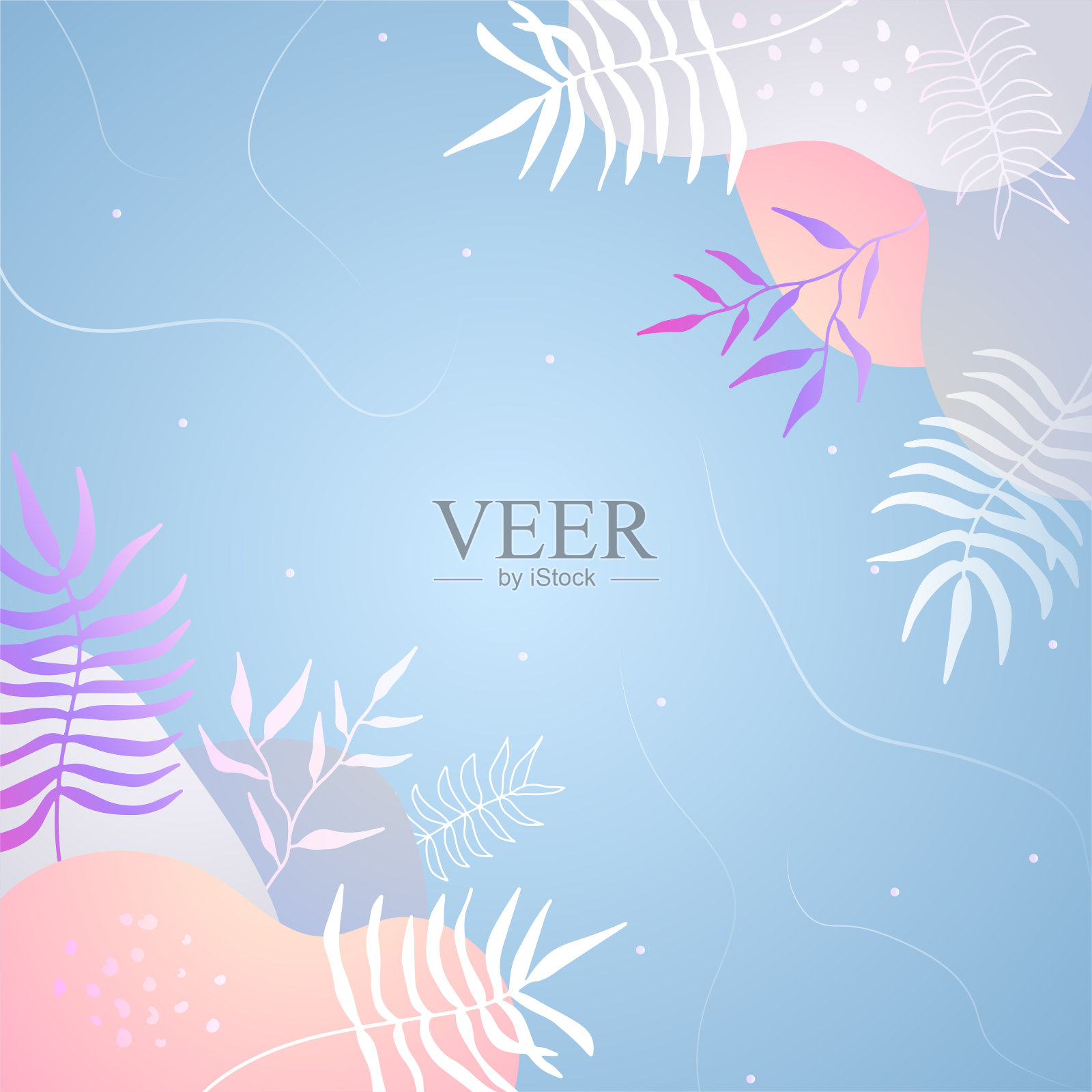 彩色时尚的抽象植物极简主义艺术设计背景与生动活泼的色彩梯度。粉红色，柔和的颜色，蓝色，柔和的颜色花的背景。美容时尚横幅设计。插画图片素材