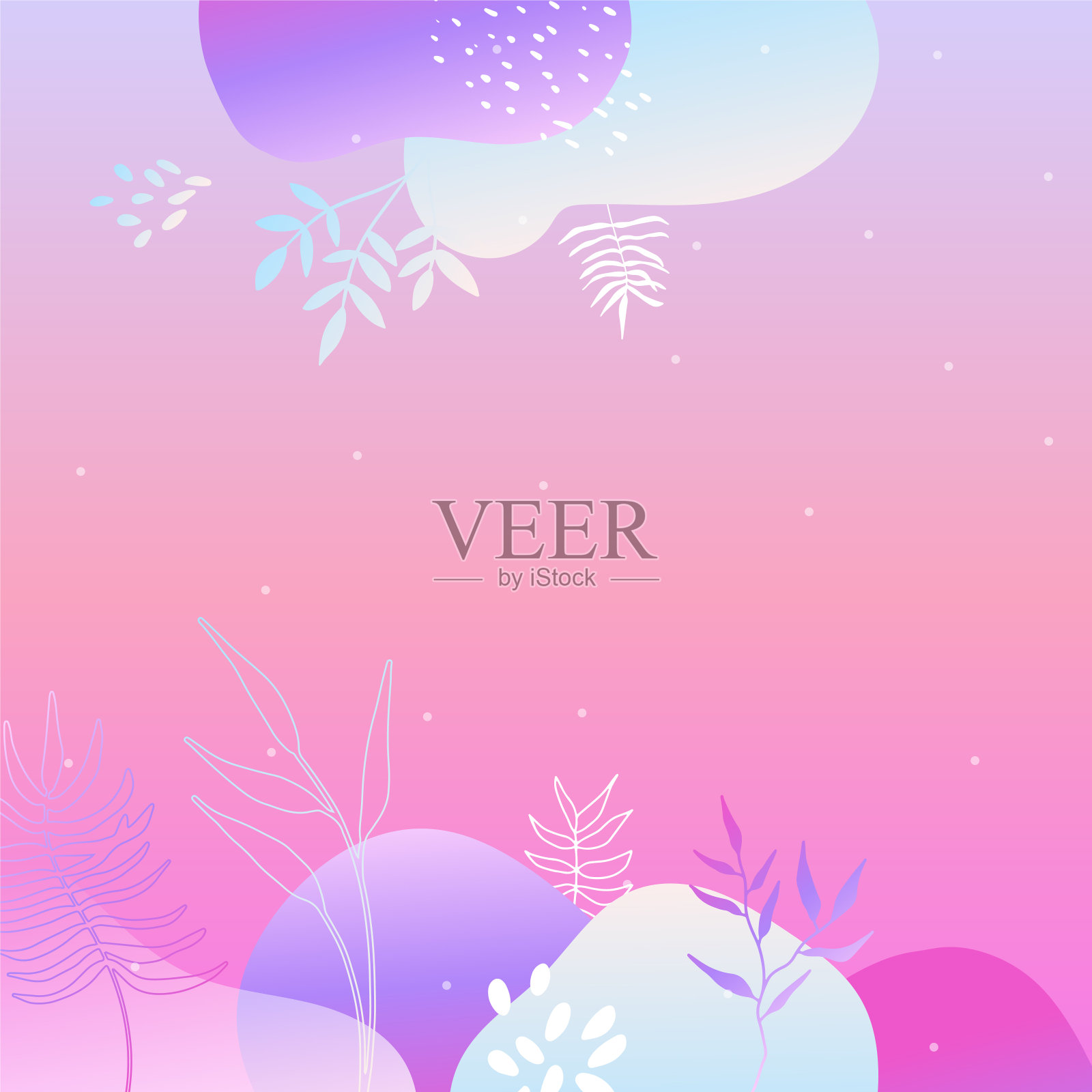 彩色时尚的抽象植物极简主义艺术设计背景与生动活泼的色彩梯度。粉红色，柔和的颜色，蓝色，柔和的颜色花卉背景。美容时尚横幅设计。插画图片素材