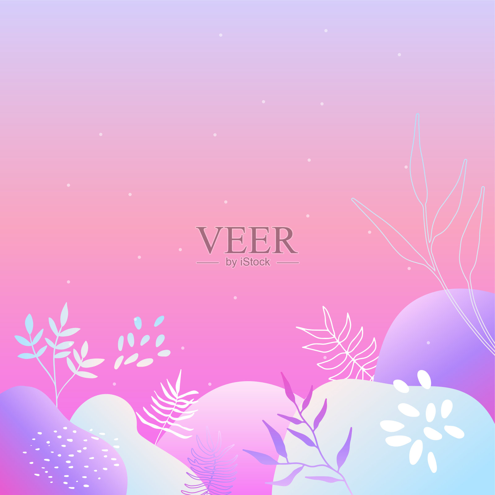 彩色时尚的抽象植物极简主义艺术设计背景与生动活泼的色彩梯度。粉红色，柔和的颜色，蓝色，柔和的颜色花卉背景。美容时尚横幅设计。插画图片素材