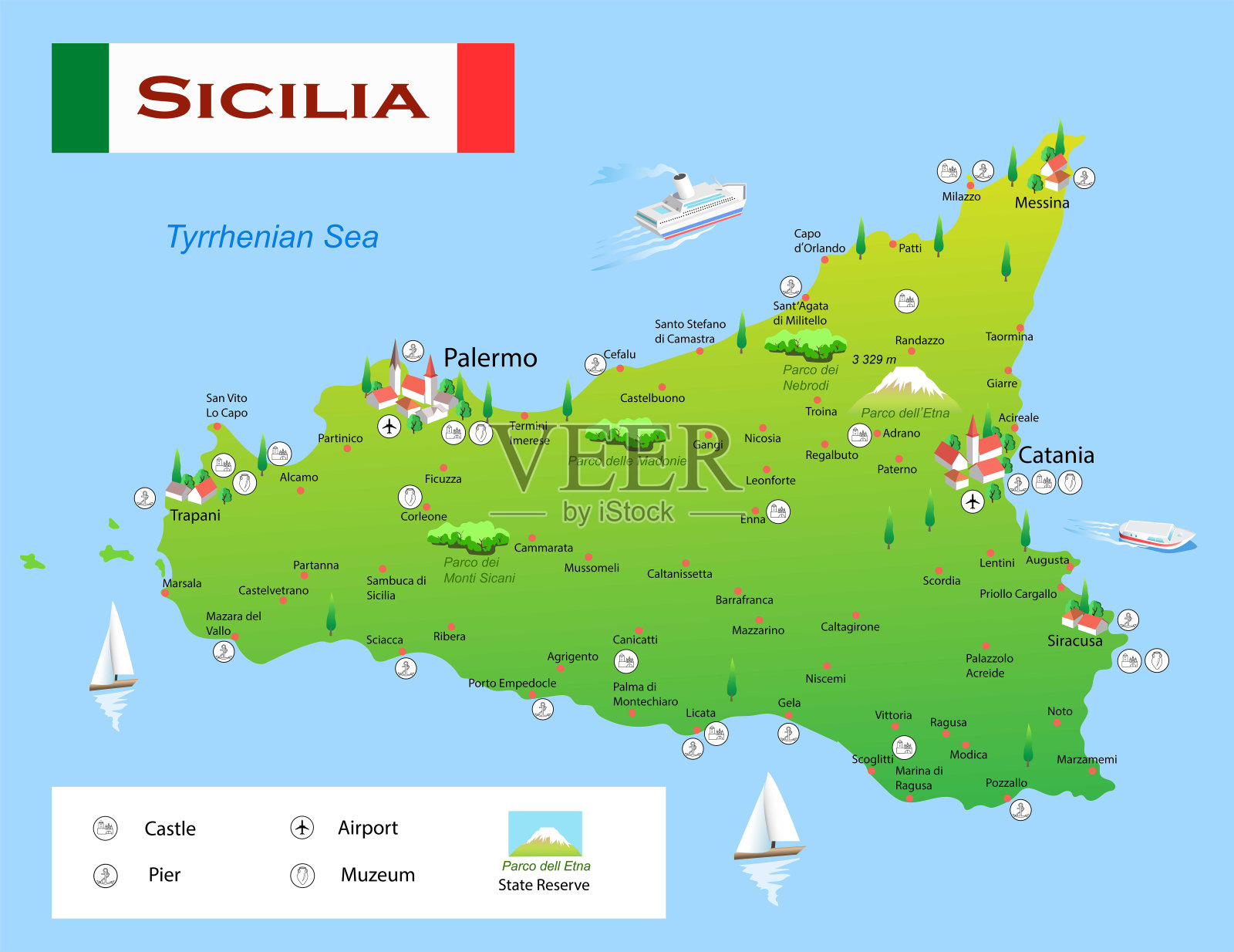 西西里岛屿插画图片素材