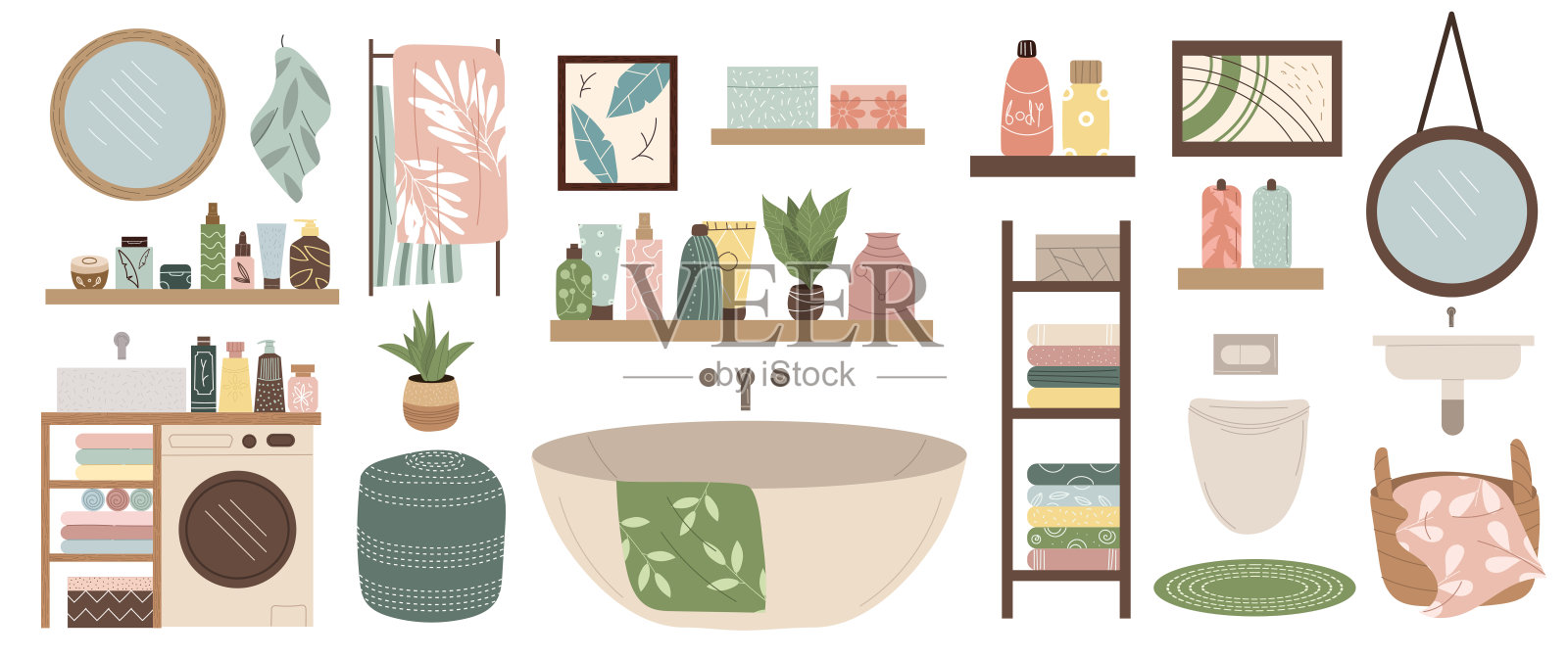 大套浴室和盥洗用品图标图标素材