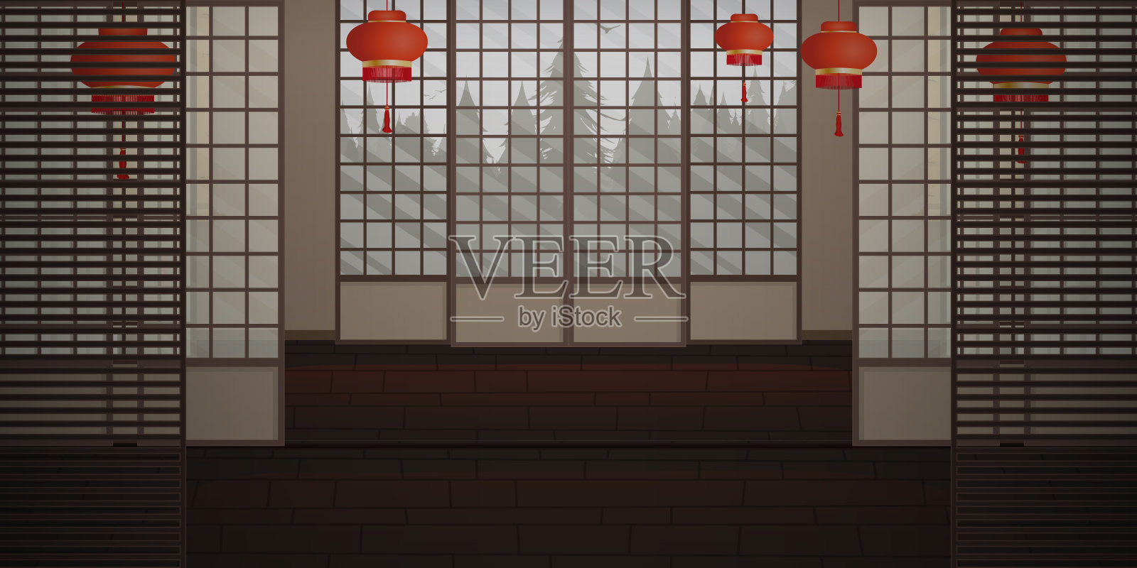 日式客栈非常日式的空禅宗房间。矢量插图。插画图片素材