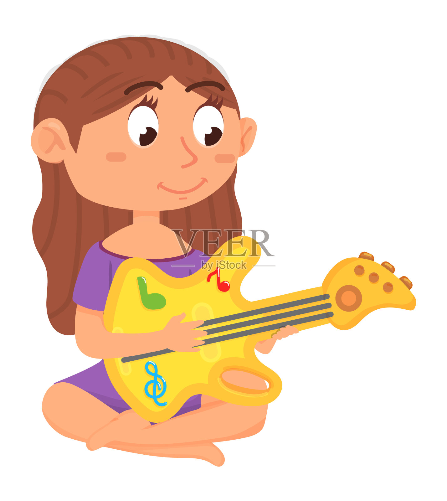 女孩学习弹吉他。音乐实践课设计元素图片