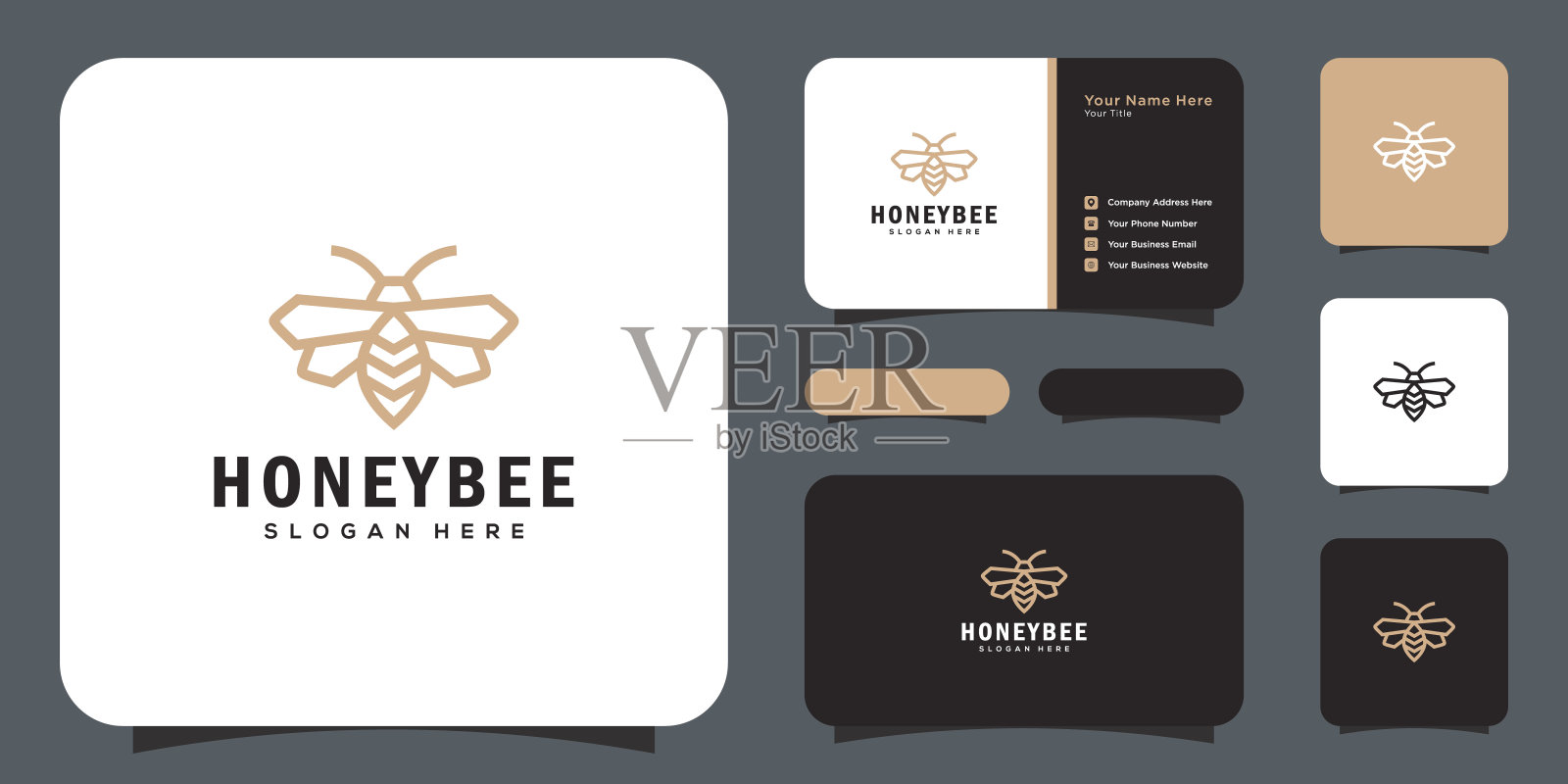 蜜蜂动物标志矢量设计和名片插画图片素材