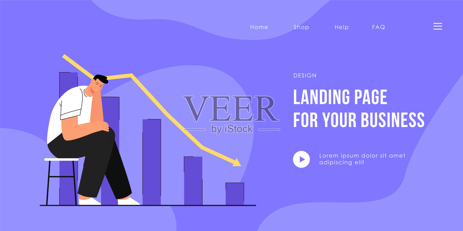 担心金融危机的悲伤男人插画图片素材