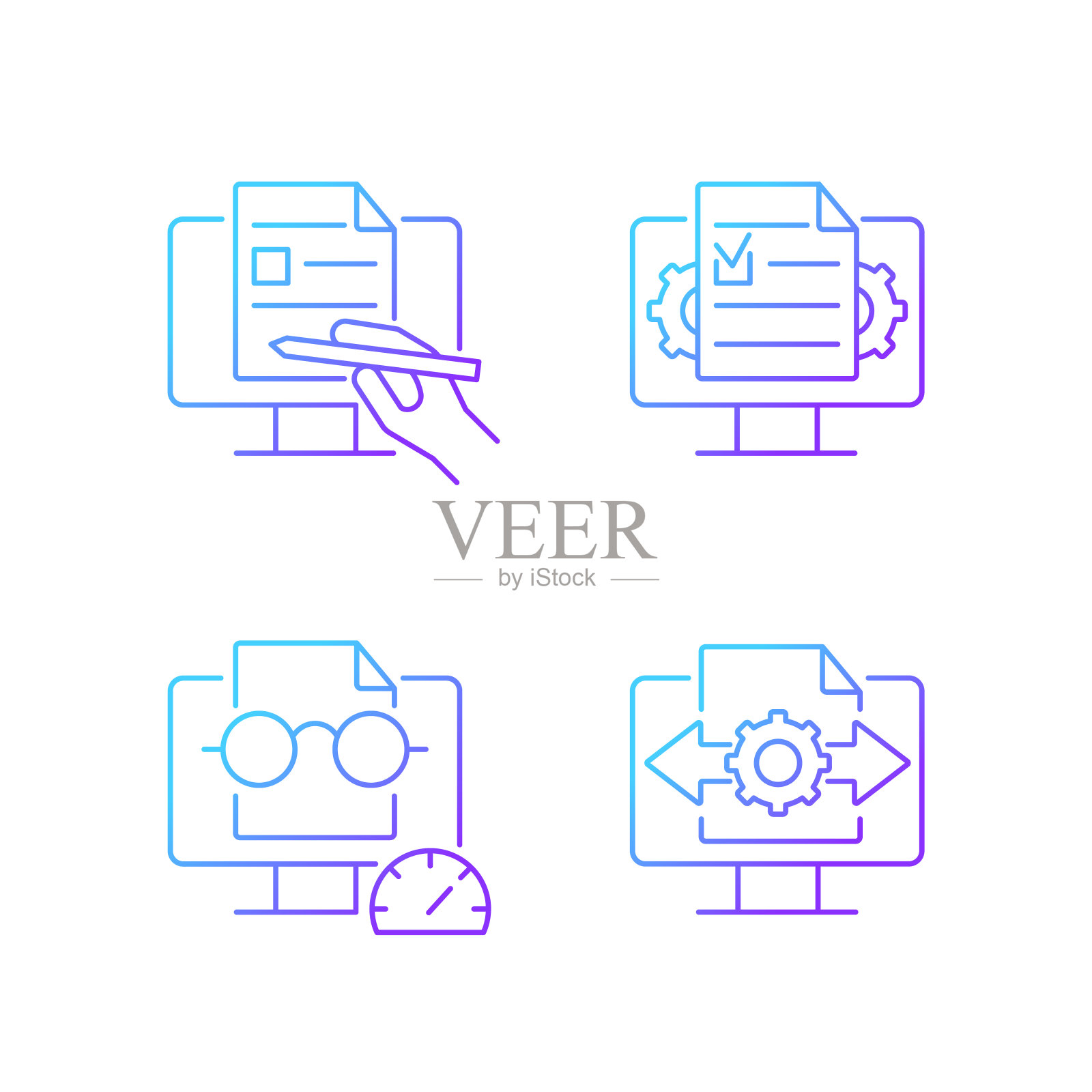 熟练管理文档梯度线性向量图标集插画图片素材