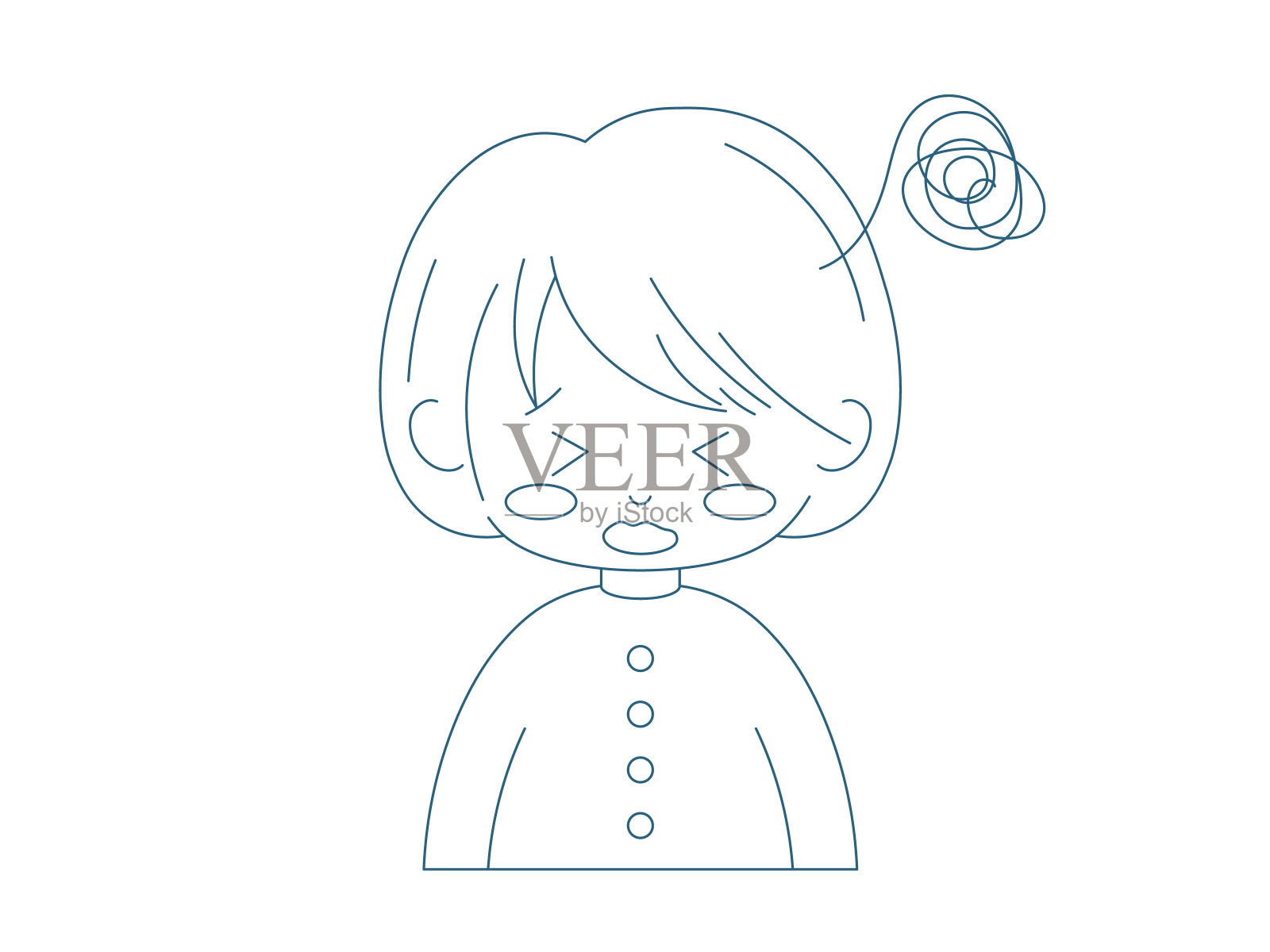 轮廓悲伤可爱的女孩。向量线艺术女性人物概念与疲惫情感。插画图片素材