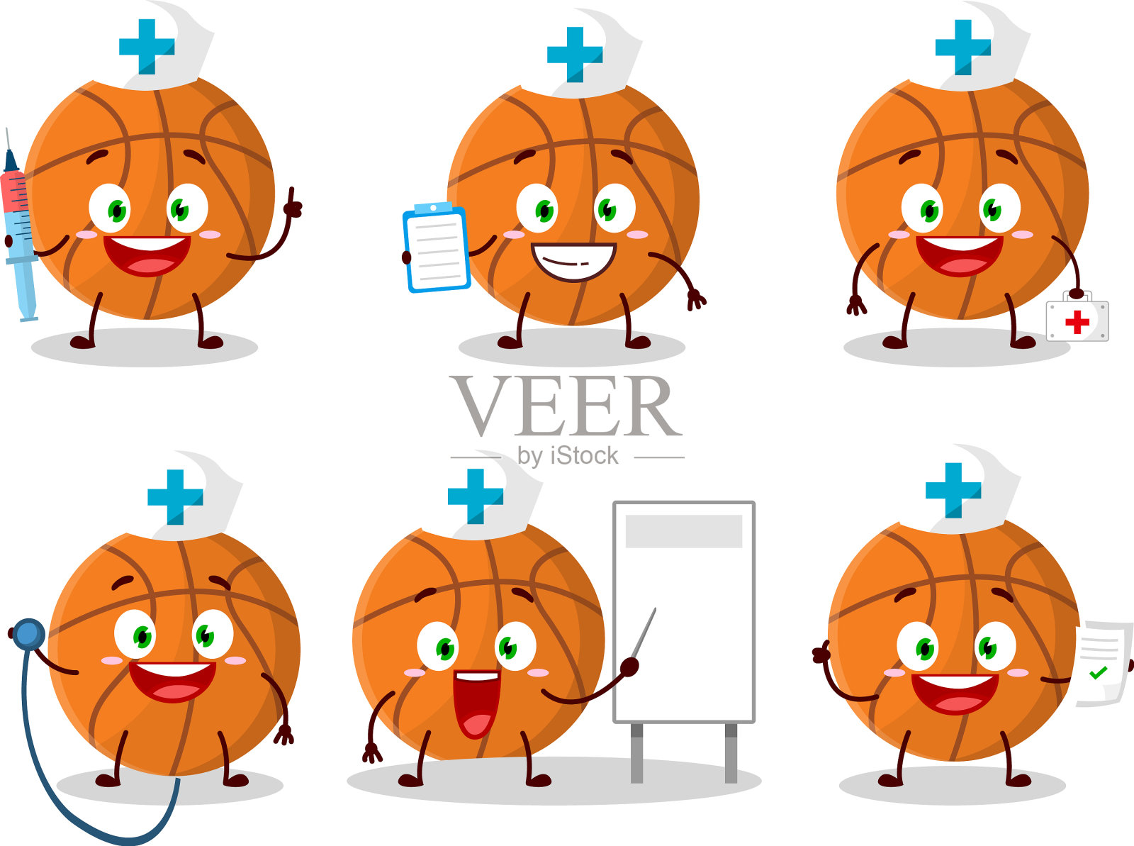 医生职业表情符号与篮球插画图片素材