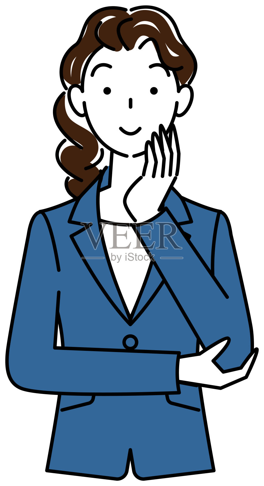 可爱的女人在一套西装思考解决插图向量设计元素图片