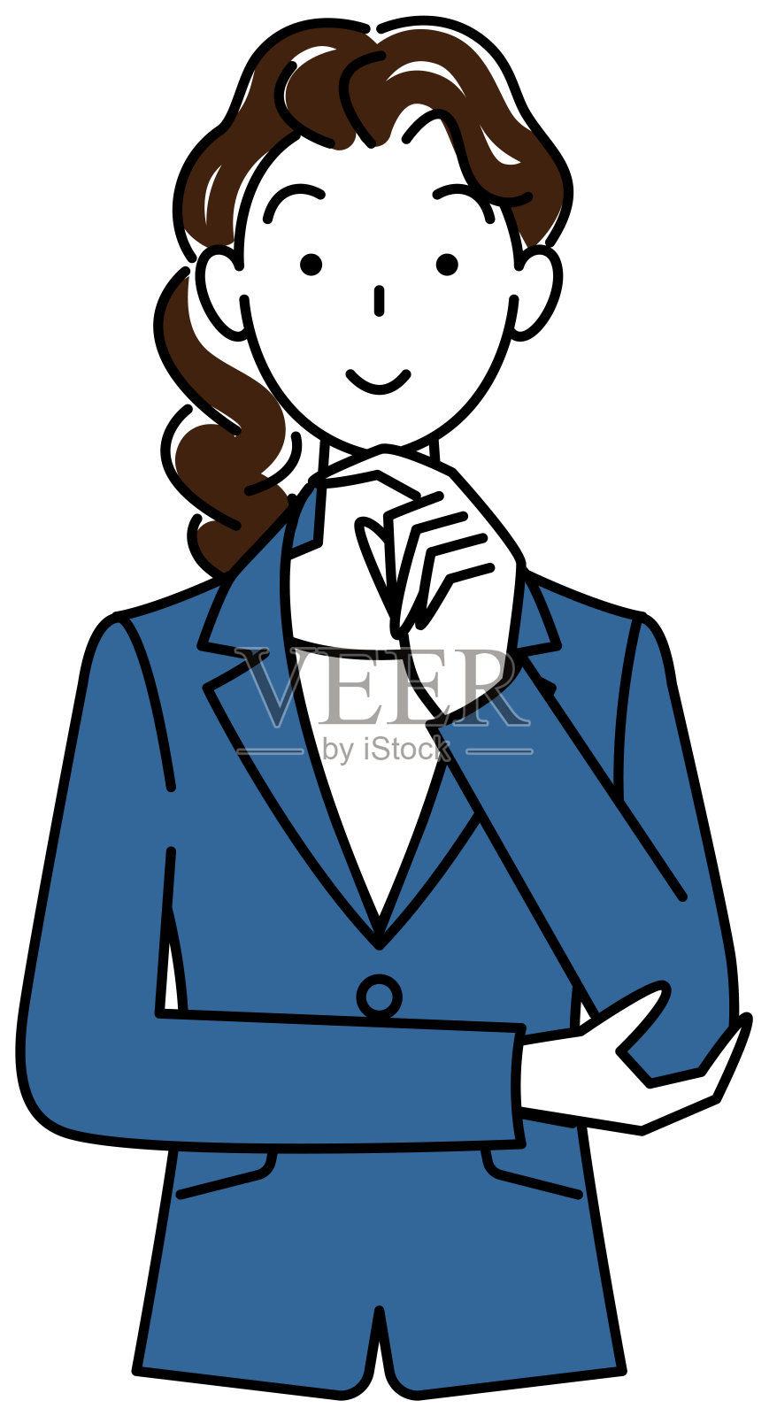 可爱的女人在一套西装思考解决插图向量插画图片素材