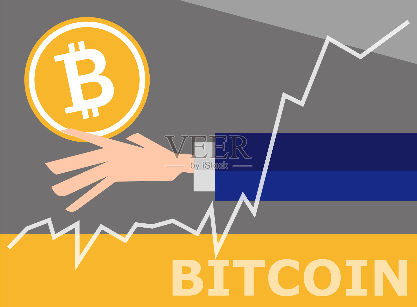 一个持有比特币的人。向量。插画图片素材