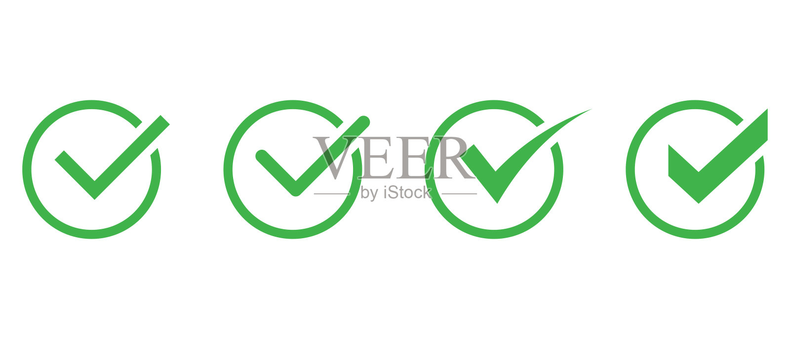 绿色复选标记向量图标设置。正确投票选择孤立符号图标素材