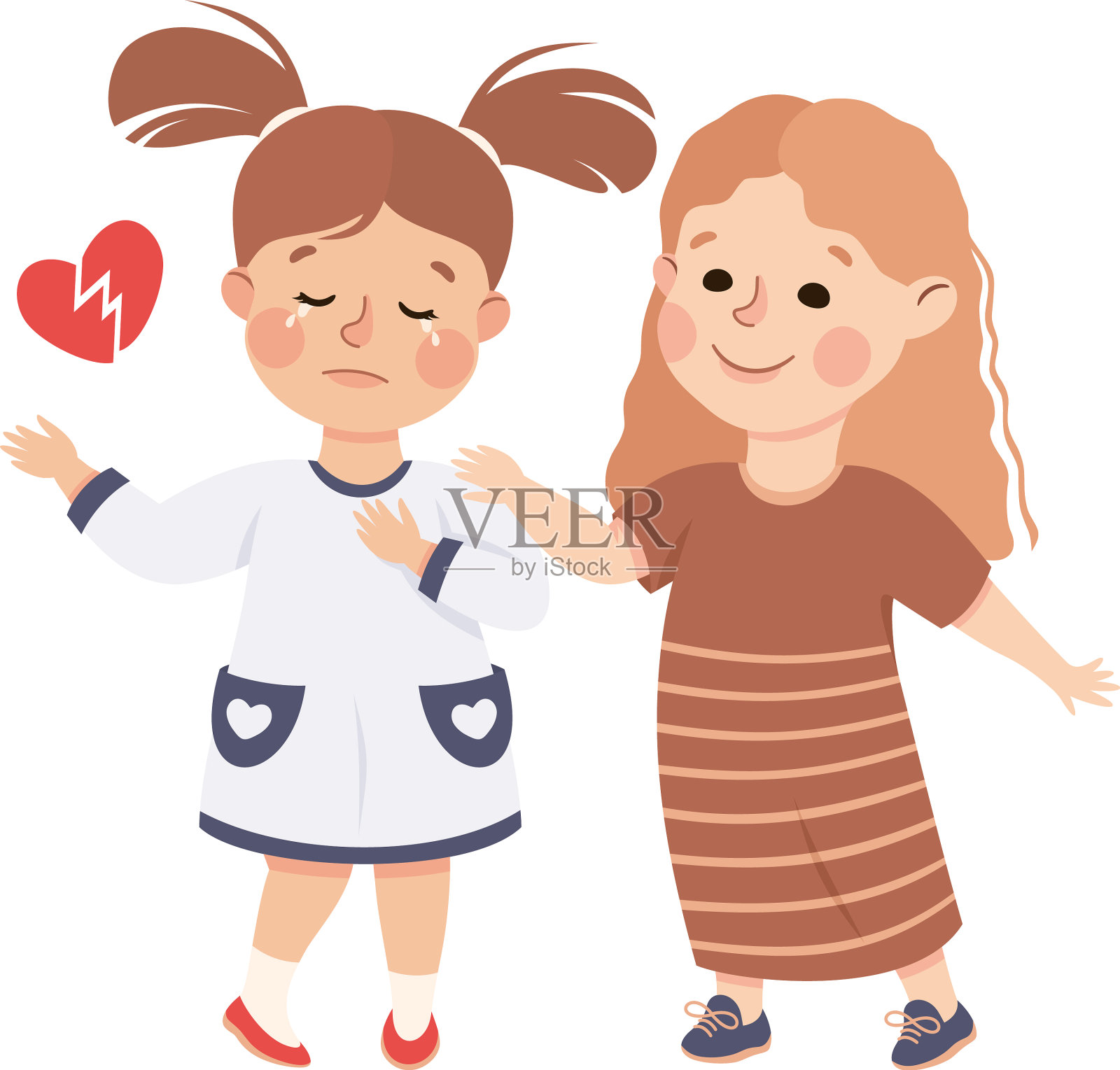 小女孩支持和安慰伤心的朋友设计元素图片