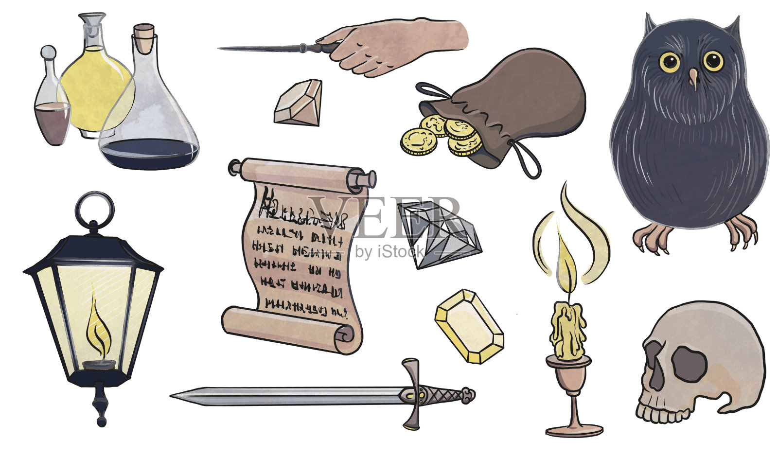 绘制魔术对象集插画图片素材