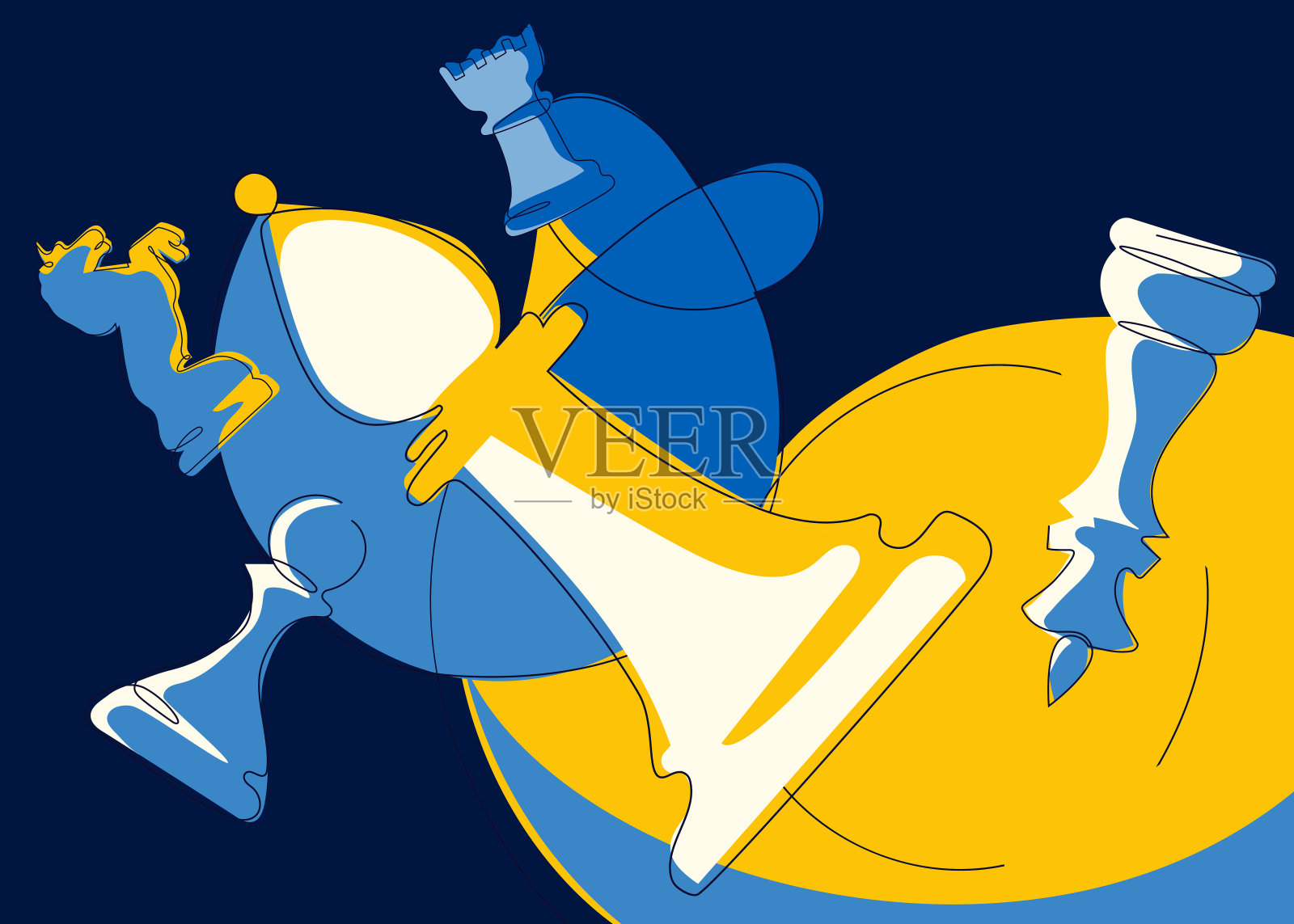 旗与不同的棋子。插画图片素材