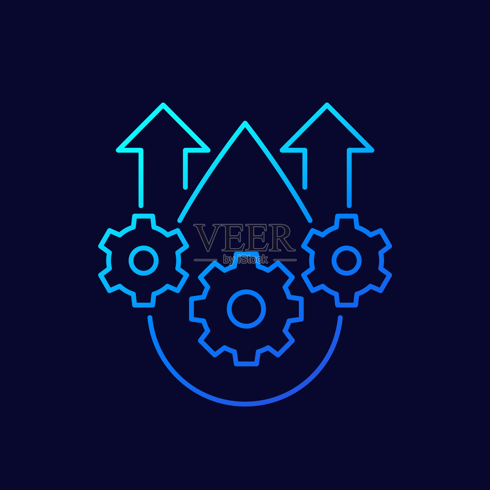 润滑油线图标下降齿轮和箭头插画图片素材