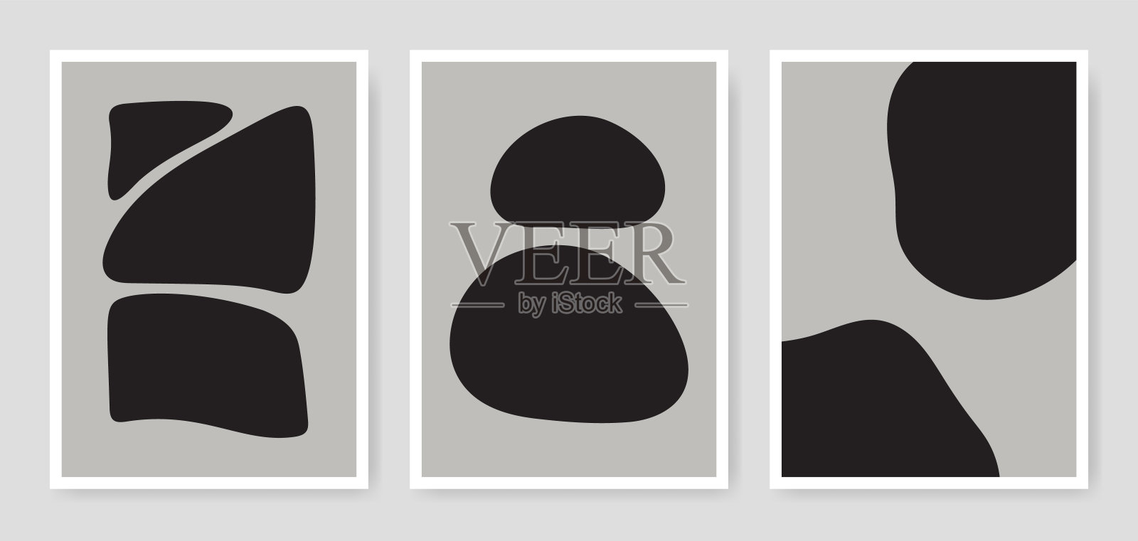 几何海报收集的黑色和灰色的颜色。抽象形状的印刷收集在极简主义风格。当代墙壁艺术插图。插画图片素材