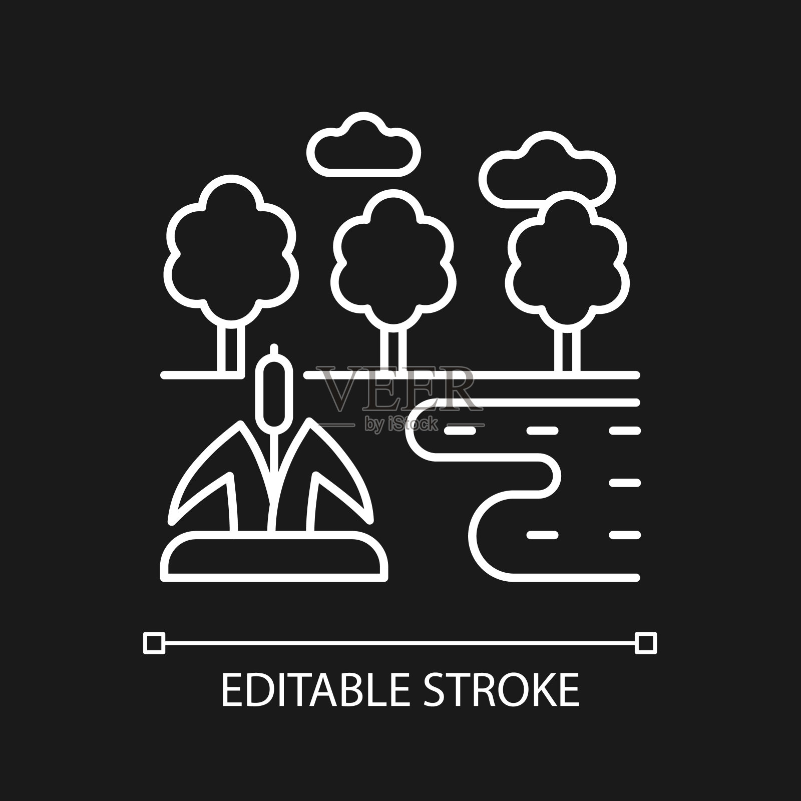 湿地白色线性图标为黑色主题插画图片素材