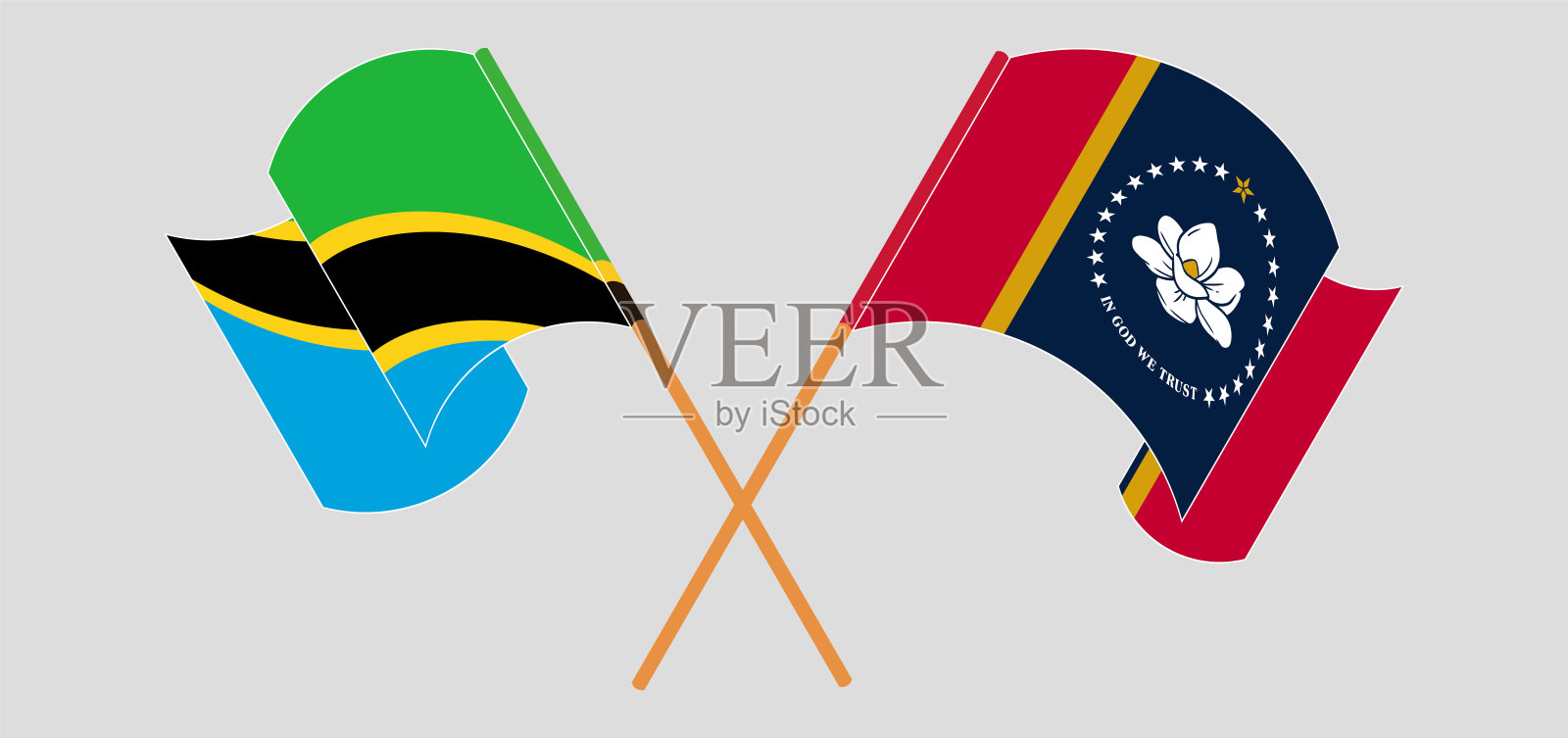 交叉并挥舞着坦桑尼亚和密西西比州的国旗插画图片素材