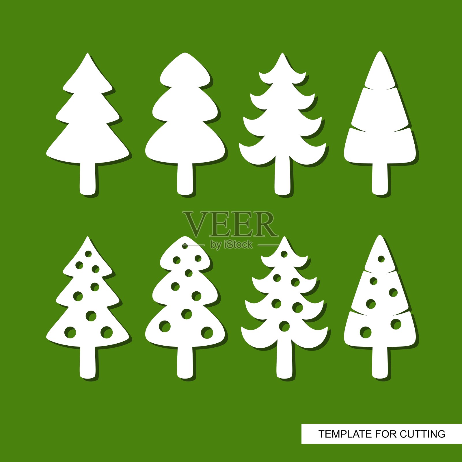 一套程式化的卡通圣诞树。插画图片素材