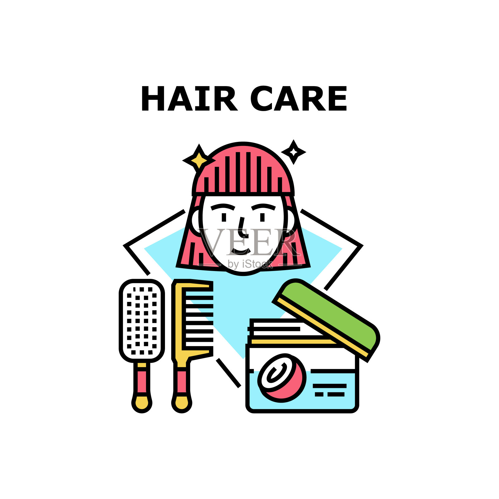头发护理工具矢量概念颜色插图插画图片素材