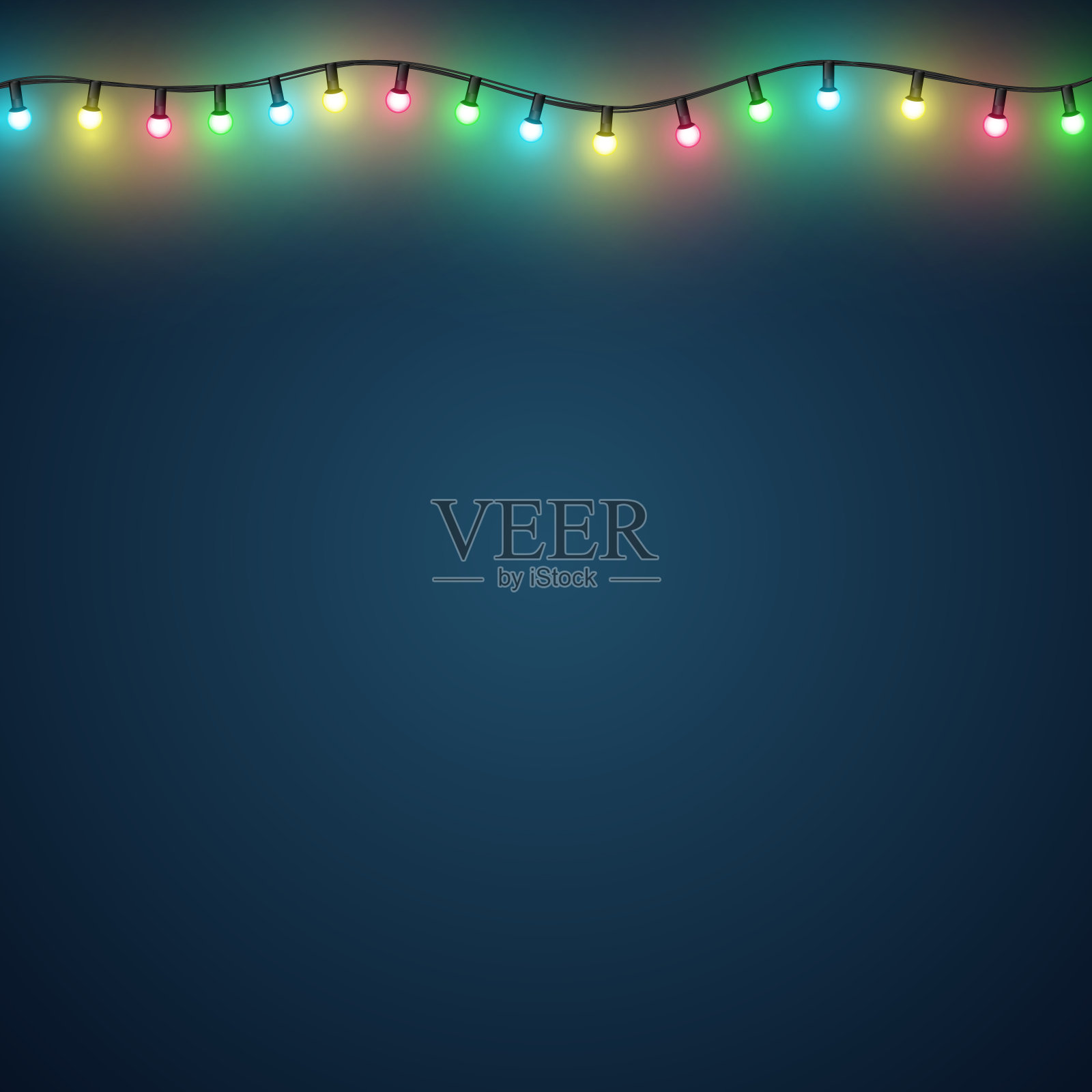 夜晚矢量背景与多彩的发光的花环插画图片素材