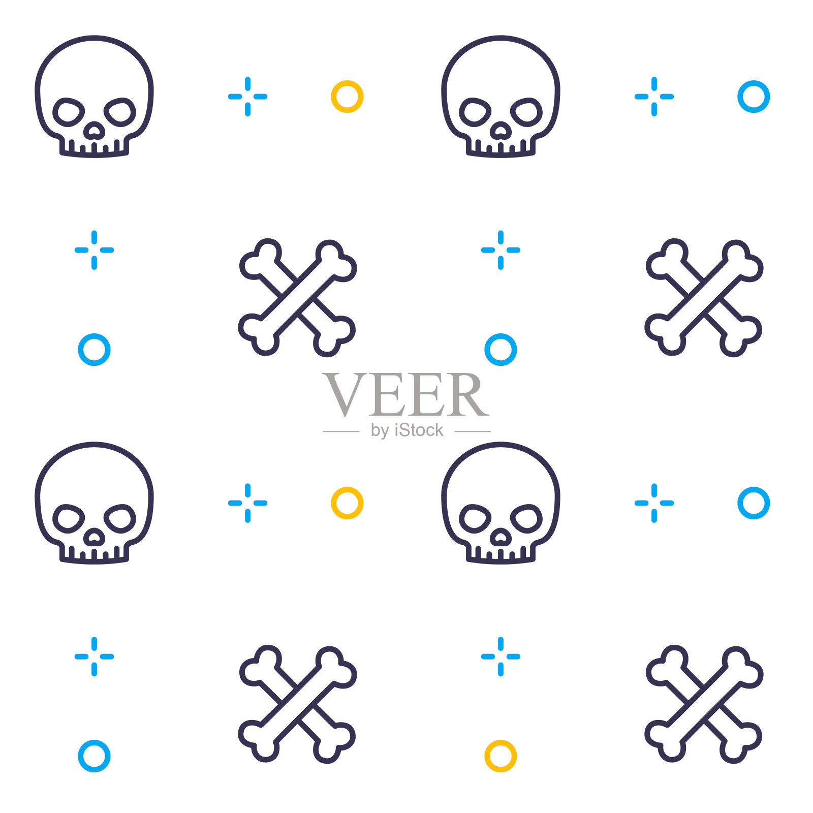 头骨和骨骼的图案，线性设计插画图片素材