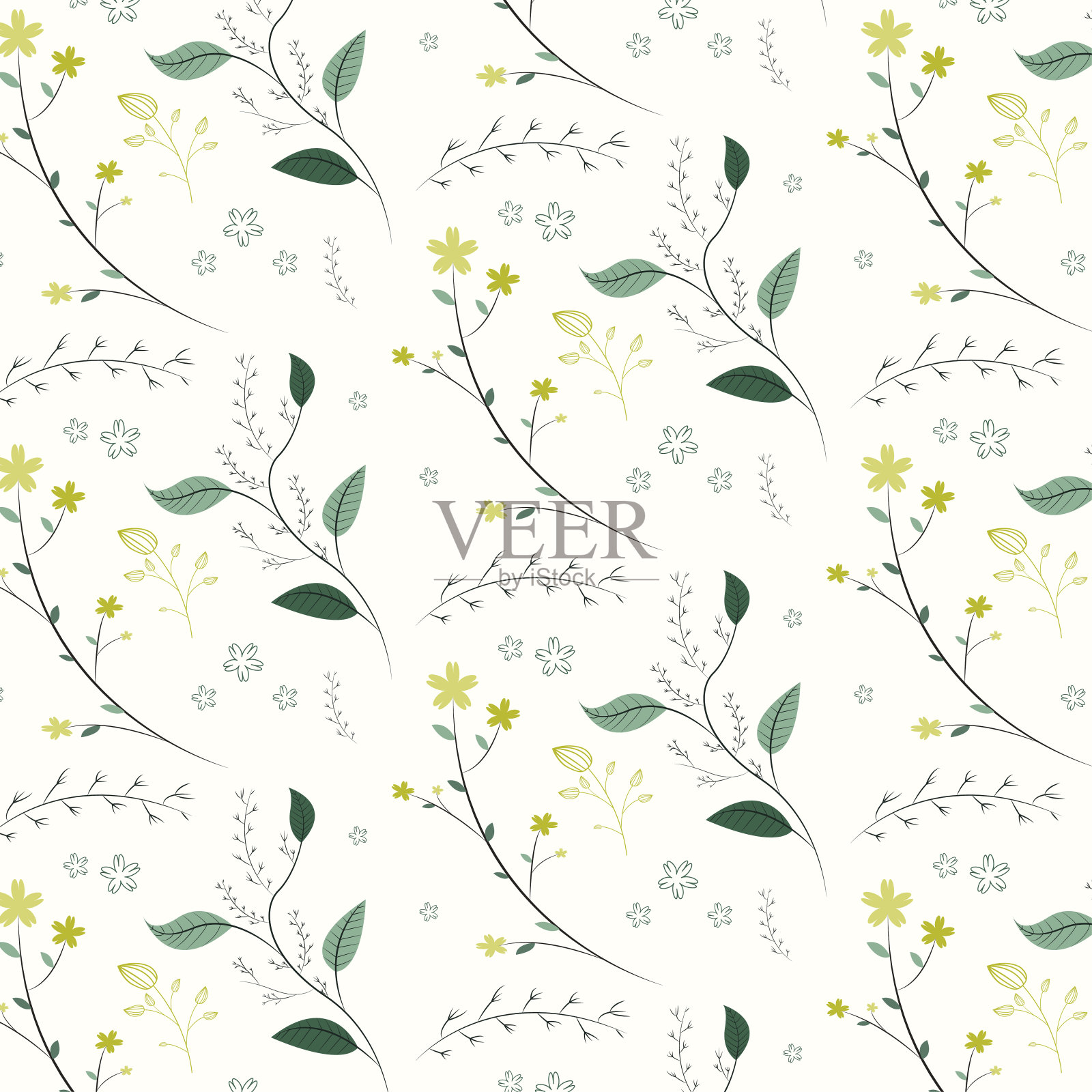 向量花无缝模式与植物和草本向量背景插画图片素材