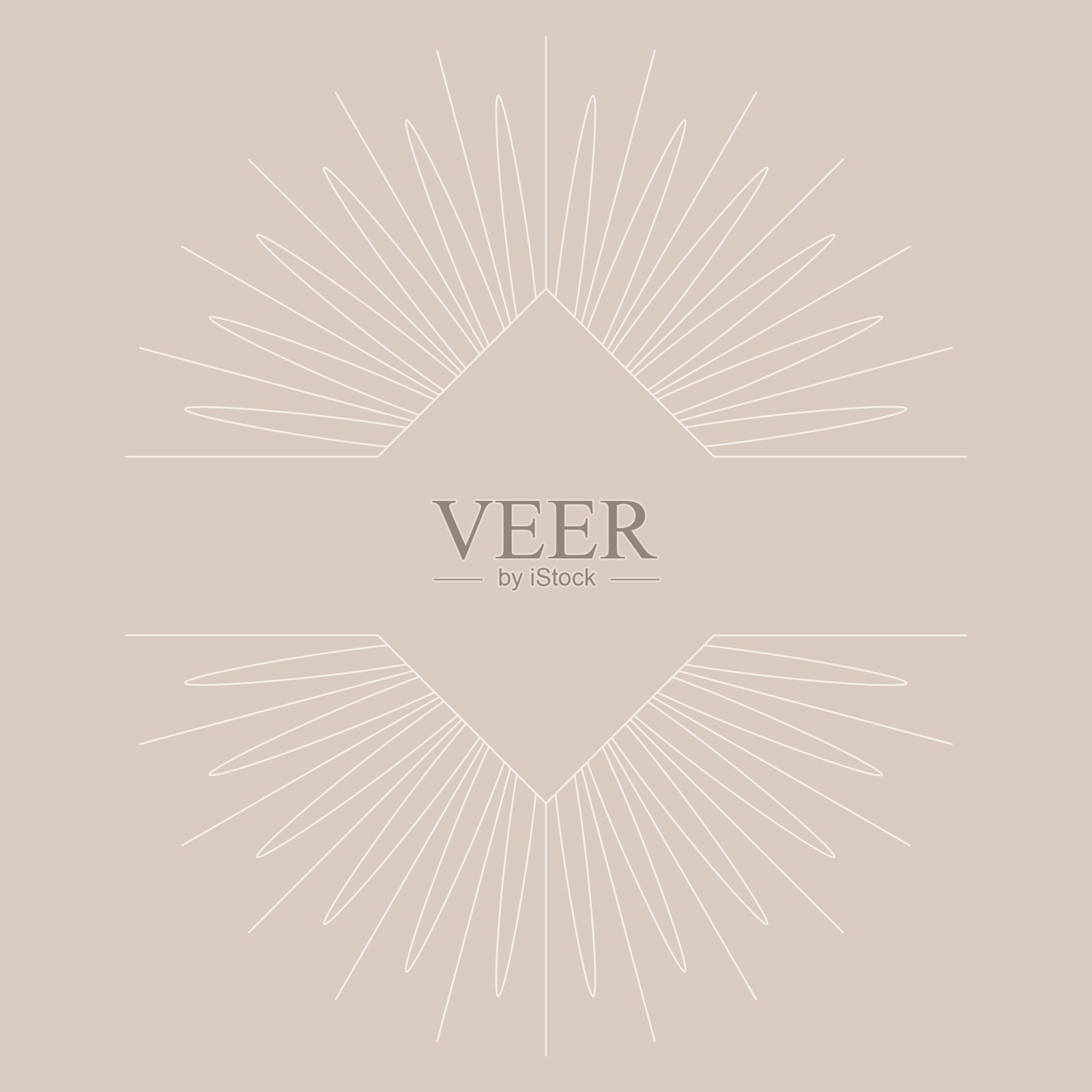 米色背景上的浅色线条，用阳光和花瓣装饰的钻石形框架，一个文本的地方，一个精致的装饰，矢量插图插画图片素材