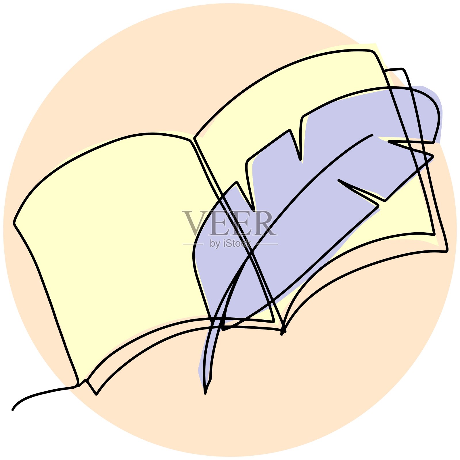 会徽卡，用笔打开的书。矢量插图与一条线插画图片素材