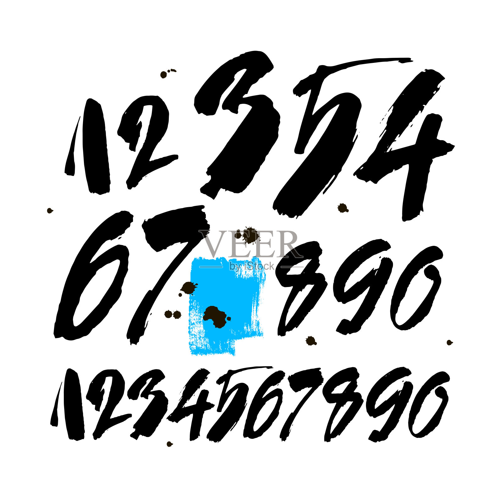 一套书法亚克力或墨水号码。ABC为您的设计，在白色背景上刷字母插画图片素材