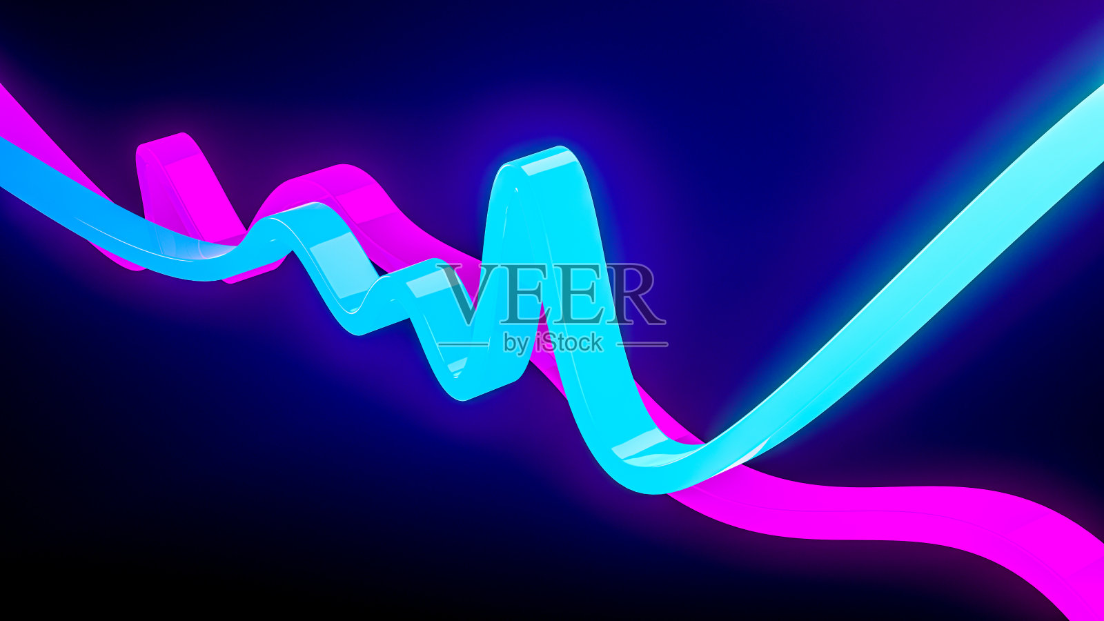 用霓虹灯或激光显示或紫外光光谱量子能量脉冲以粉红、蓝紫色发光的动态线形式三维渲染抽象全景背景照片摄影图片