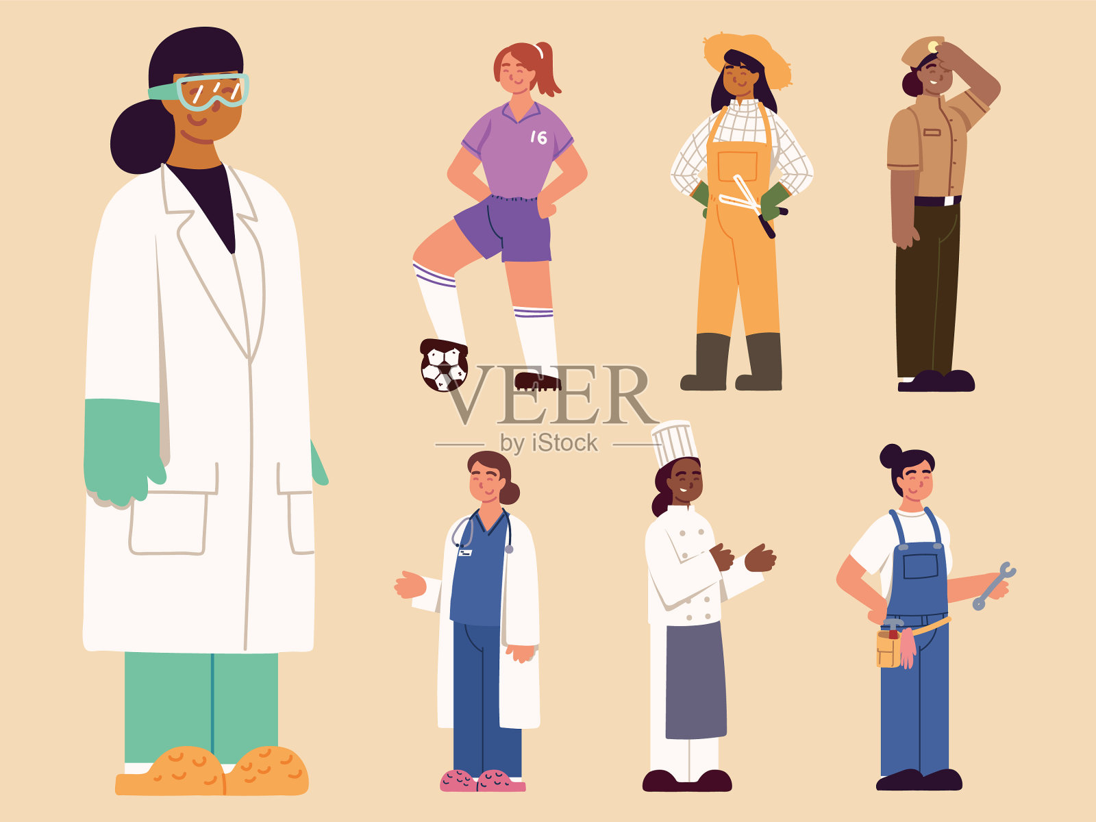 女性不同的职业插画图片素材