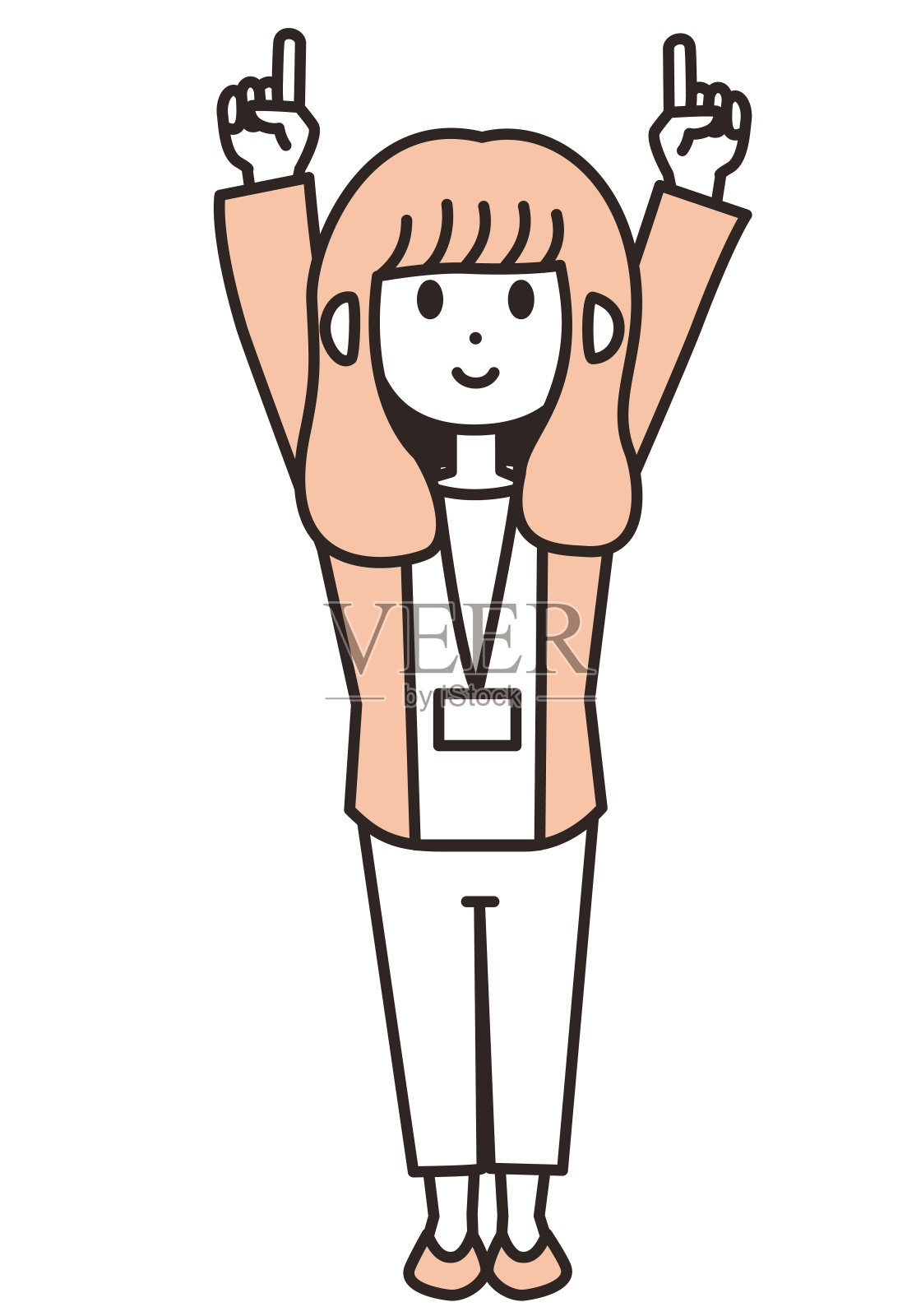 一位年轻女子向上指指点点的插图。插画图片素材