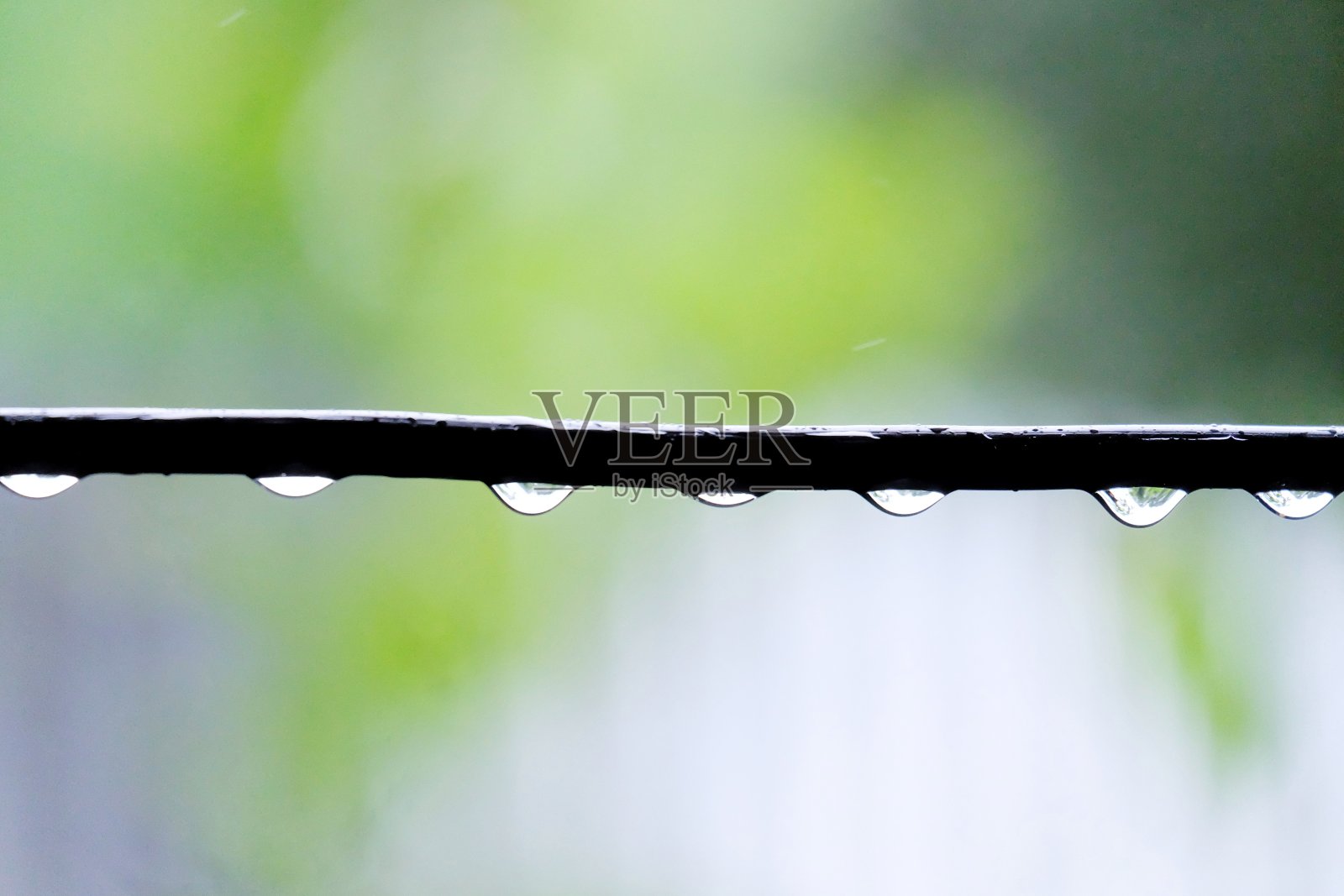 在选择性聚焦线的雨滴与模糊的绿色自然背景黑色线照片摄影图片