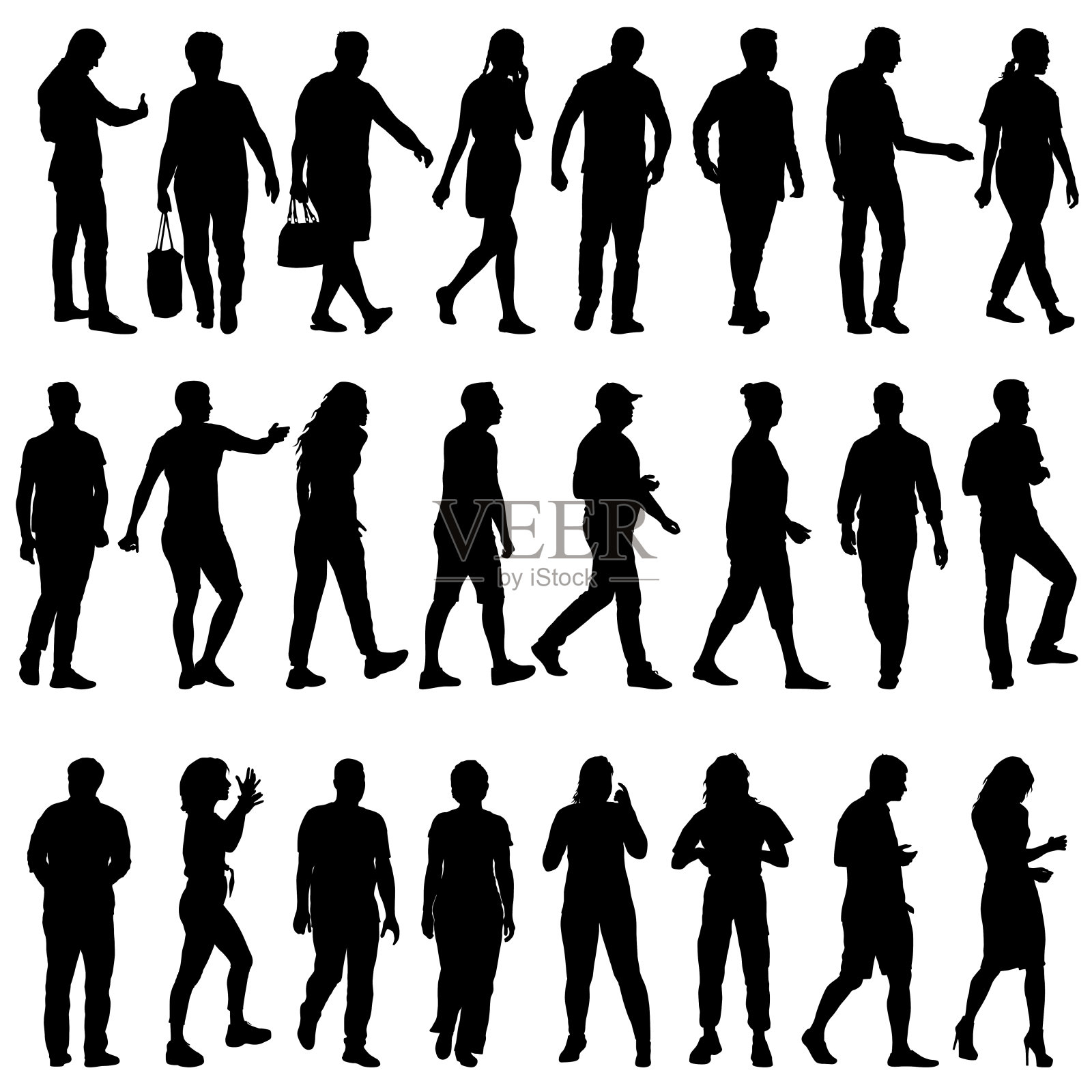 一群人站在白色背景上的剪影插画图片素材