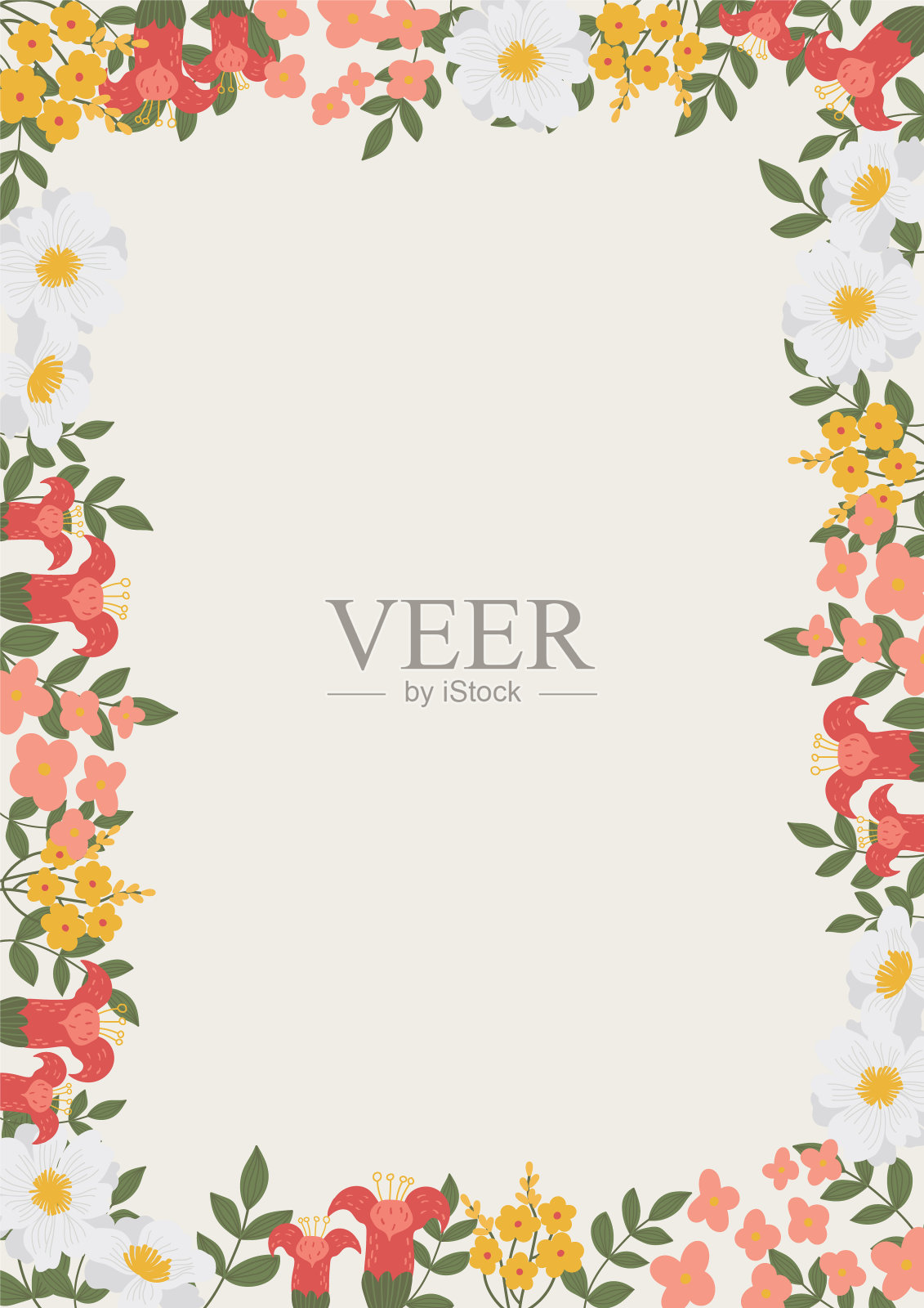 矢量插图的花卉矩形框架与花。画框适用于文字、明信片、婚礼请柬、感谢卡等。插画图片素材