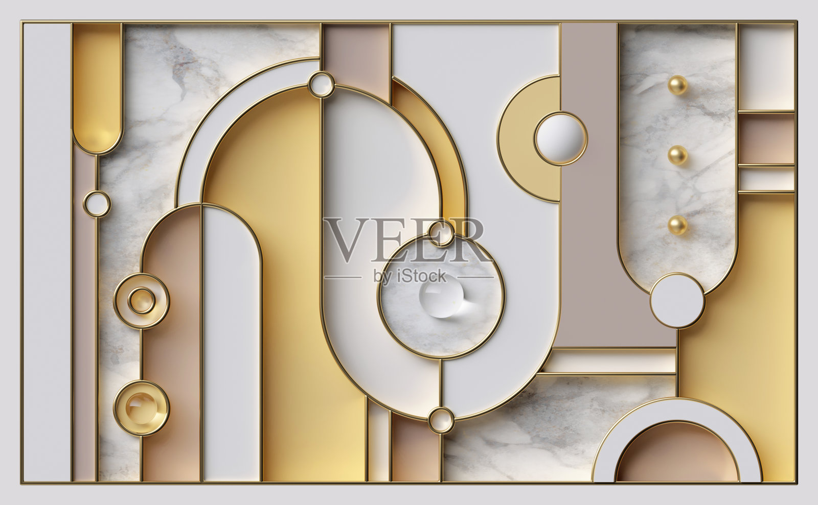 3d渲染，抽象几何背景与粉彩曲线形状，白色大理石纹理和金色线条。艺术装饰壁纸照片摄影图片