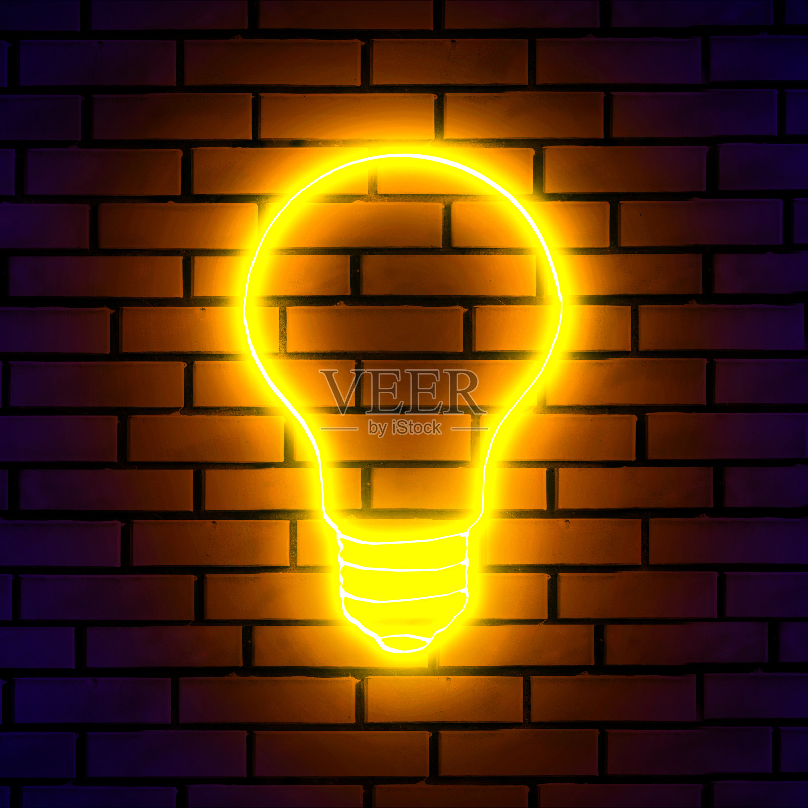 砖墙上的霓虹灯招牌。3 d渲染。照片摄影图片