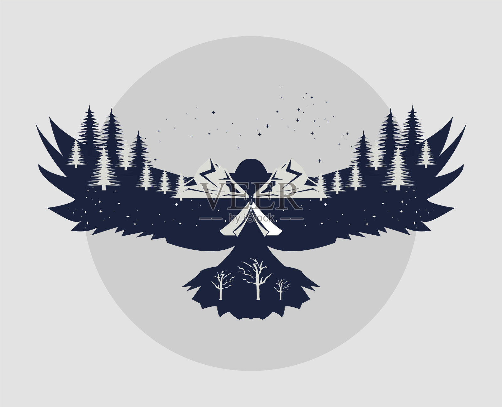 鹰兽双重曝光插画图片素材