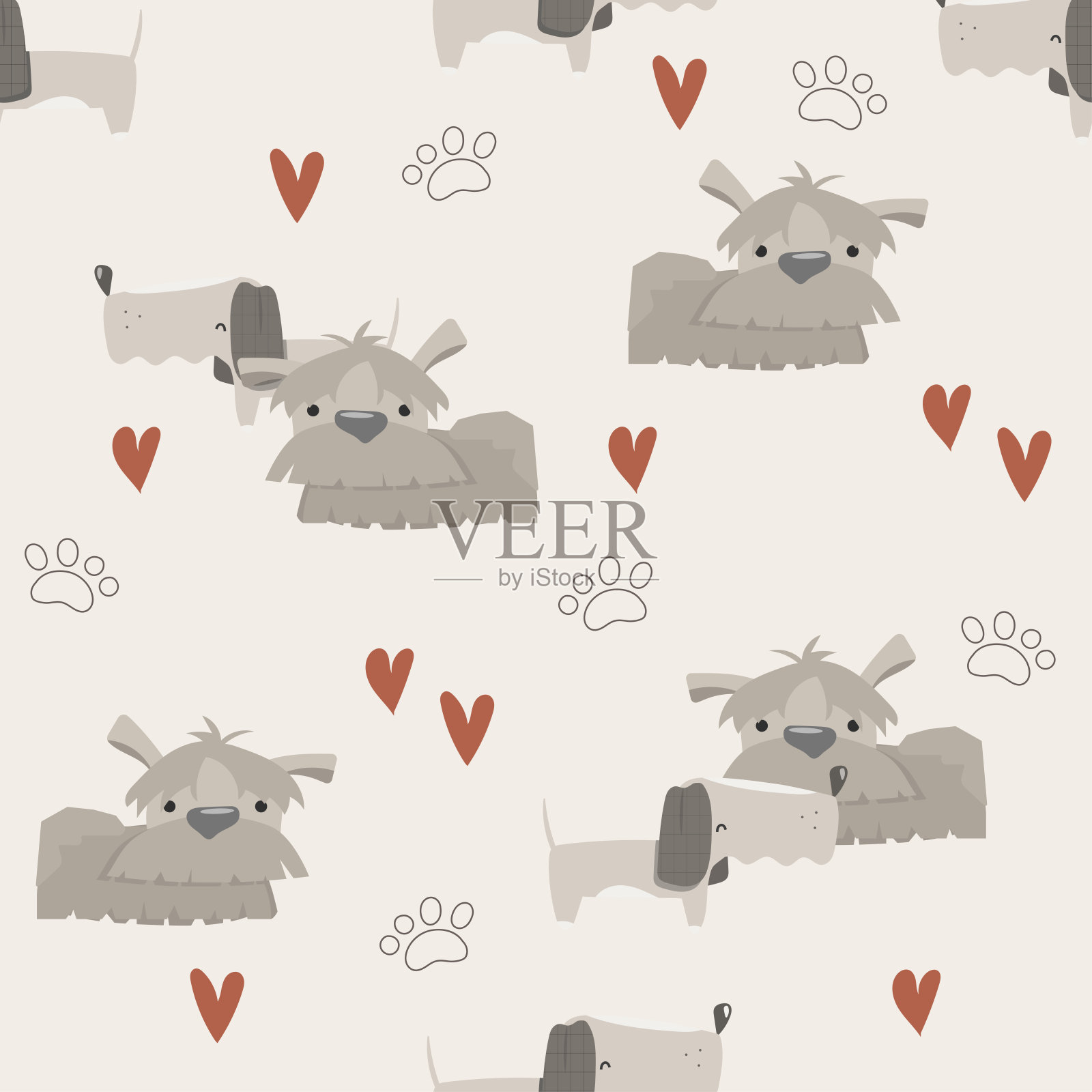 孩子气的无缝模式与手画的狗。插画图片素材