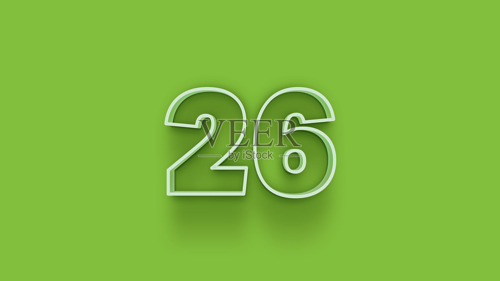 绿色3d数字26孤立的绿色背景优惠券26 3d数字渲染折扣收集为您独特的销售海报，横幅广告，圣诞节，圣诞节销售和更多插画图片素材