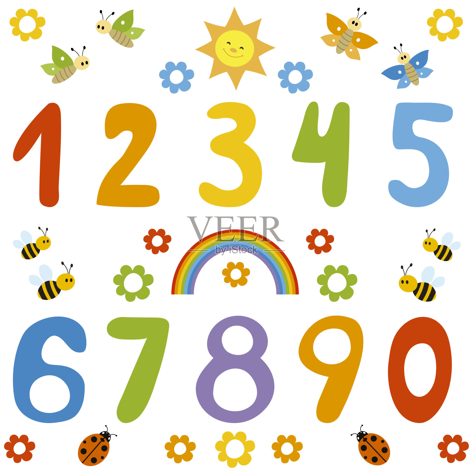 彩色卡通数字孤立在白色的背景上。插画图片素材