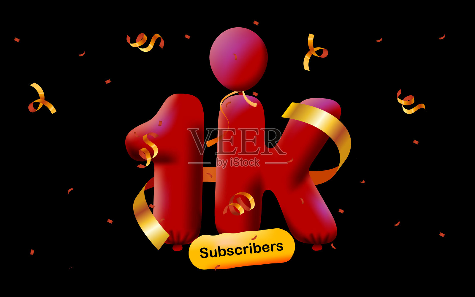 横幅上有1K的粉丝，以3d蓝色气球和彩色纸屑的形式感谢你，还有推特社交媒体标志。矢量插图3d数字的社会媒体1000追随者，博客的概念插画图片素材