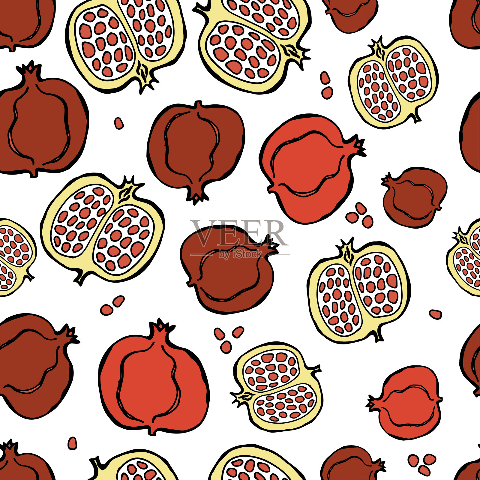 石榴图案，矢量无缝图案插画图片素材