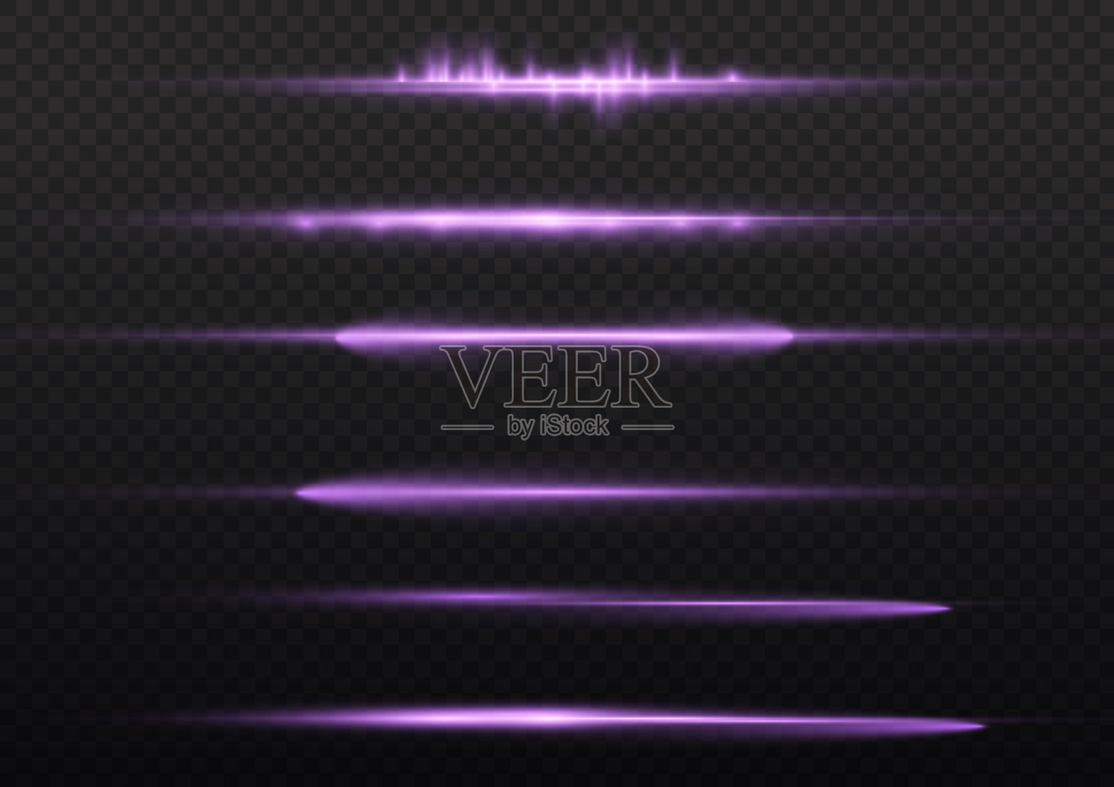 水平紫光射线，闪着紫色的线。插画图片素材