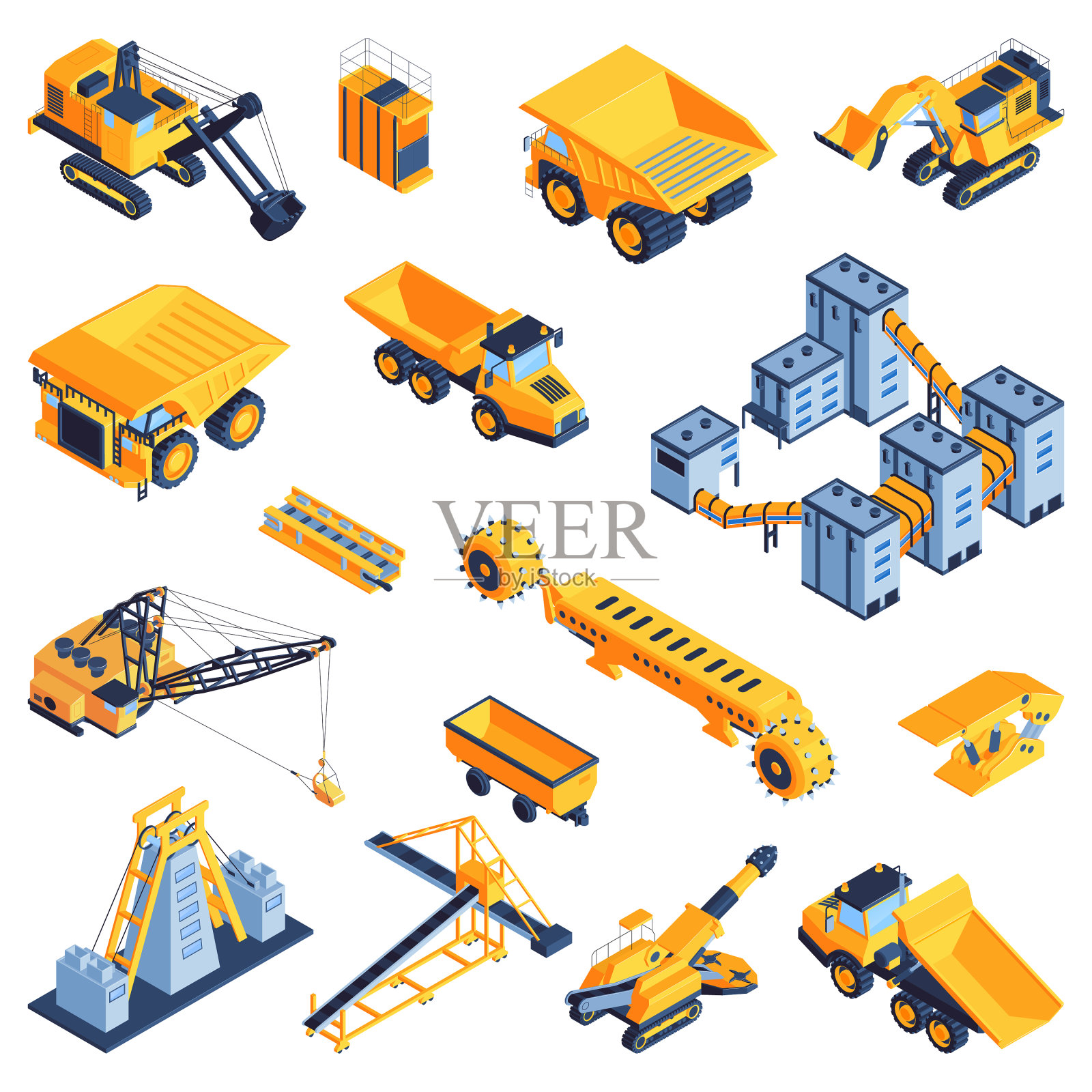 矿山行业等距设置插画图片素材