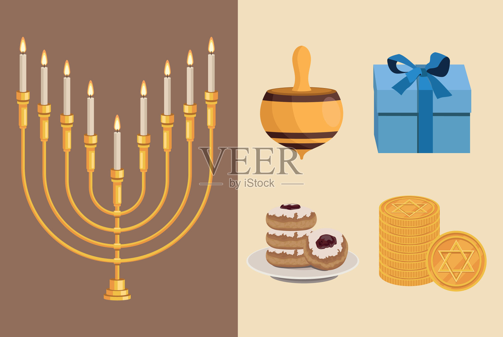 五个快乐的光明节图标插画图片素材